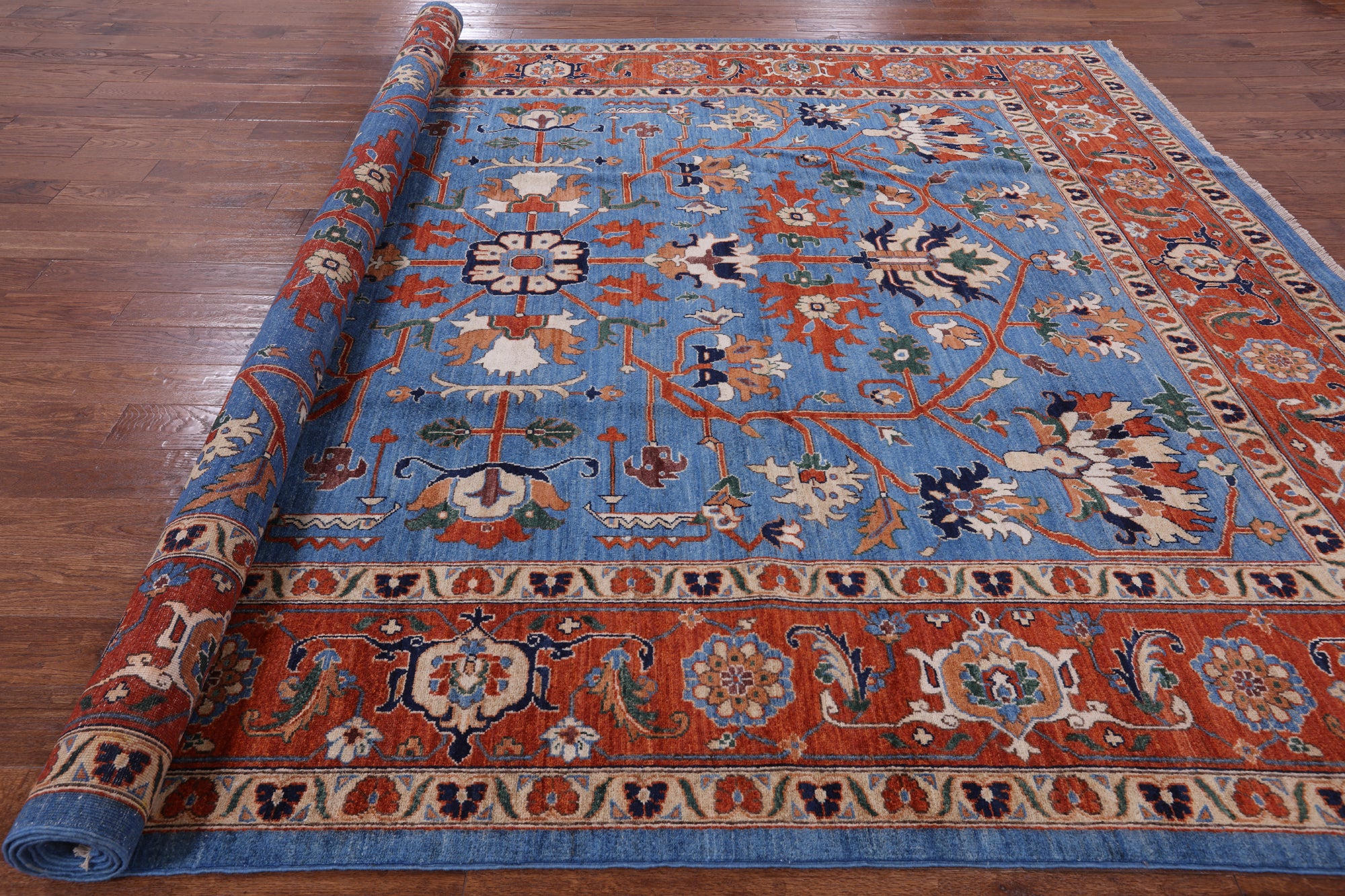 Blue Fine Serapi Hand Knotted Rug - 9' 3" X 12' 6" - Golden Nile