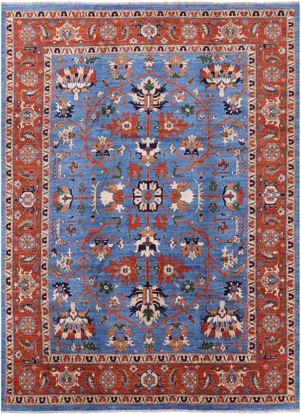 Blue Fine Serapi Hand Knotted Rug - 9' 3" X 12' 6" - Golden Nile