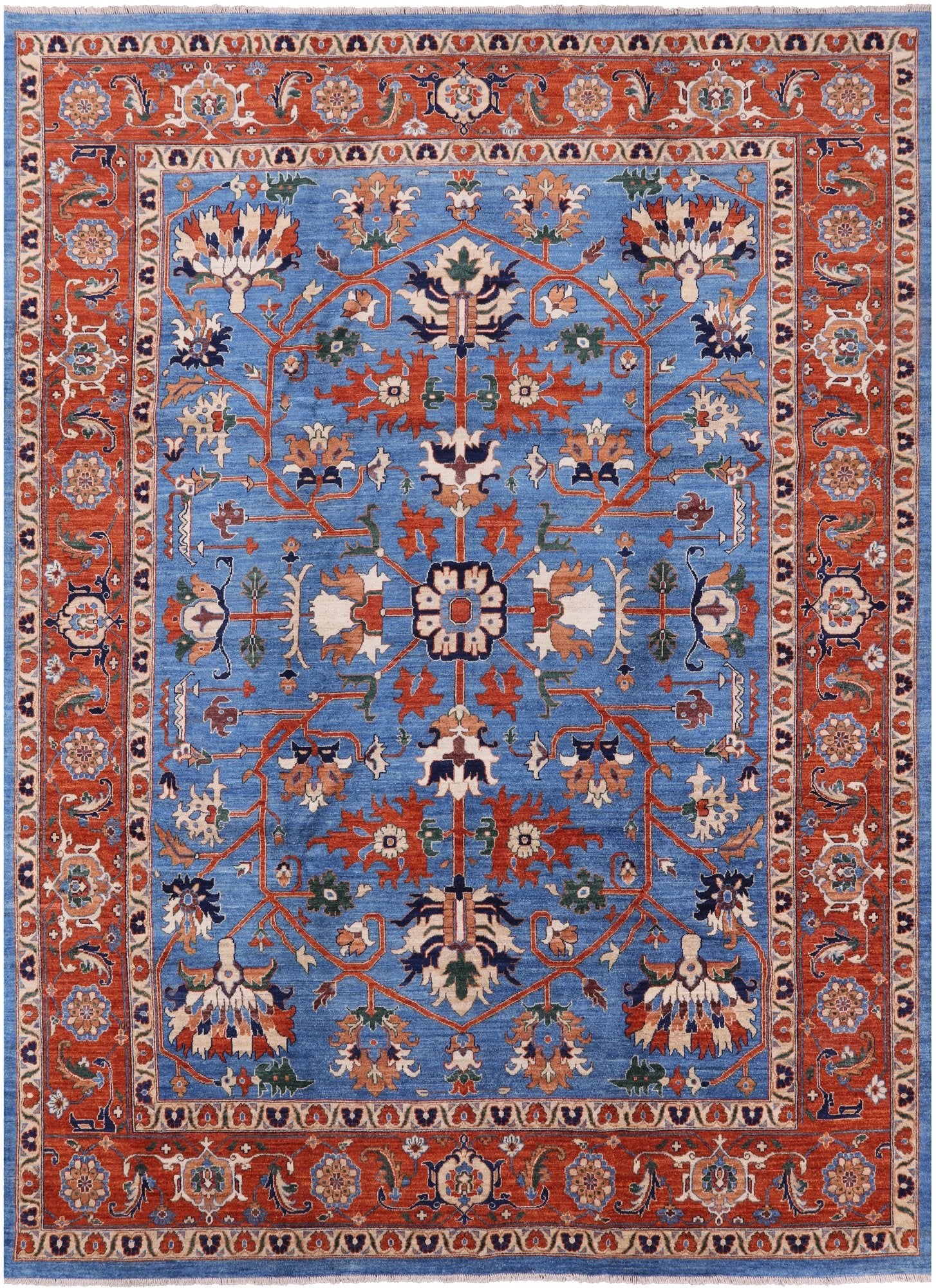 Blue Fine Serapi Hand Knotted Rug - 9' 3" X 12' 6" - Golden Nile