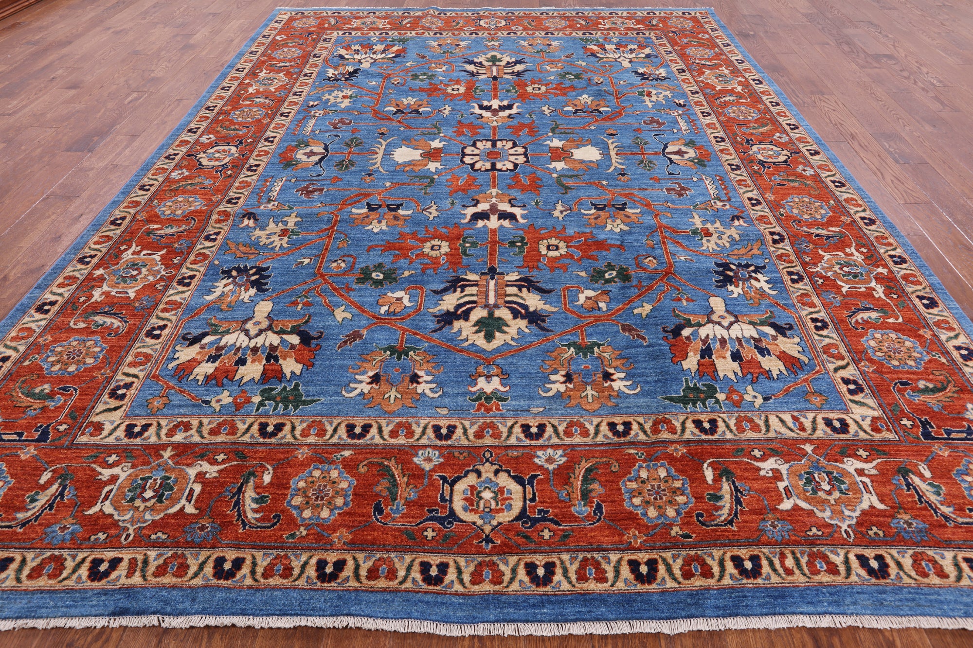 Blue Fine Serapi Hand Knotted Rug - 9' 3" X 12' 6" - Golden Nile