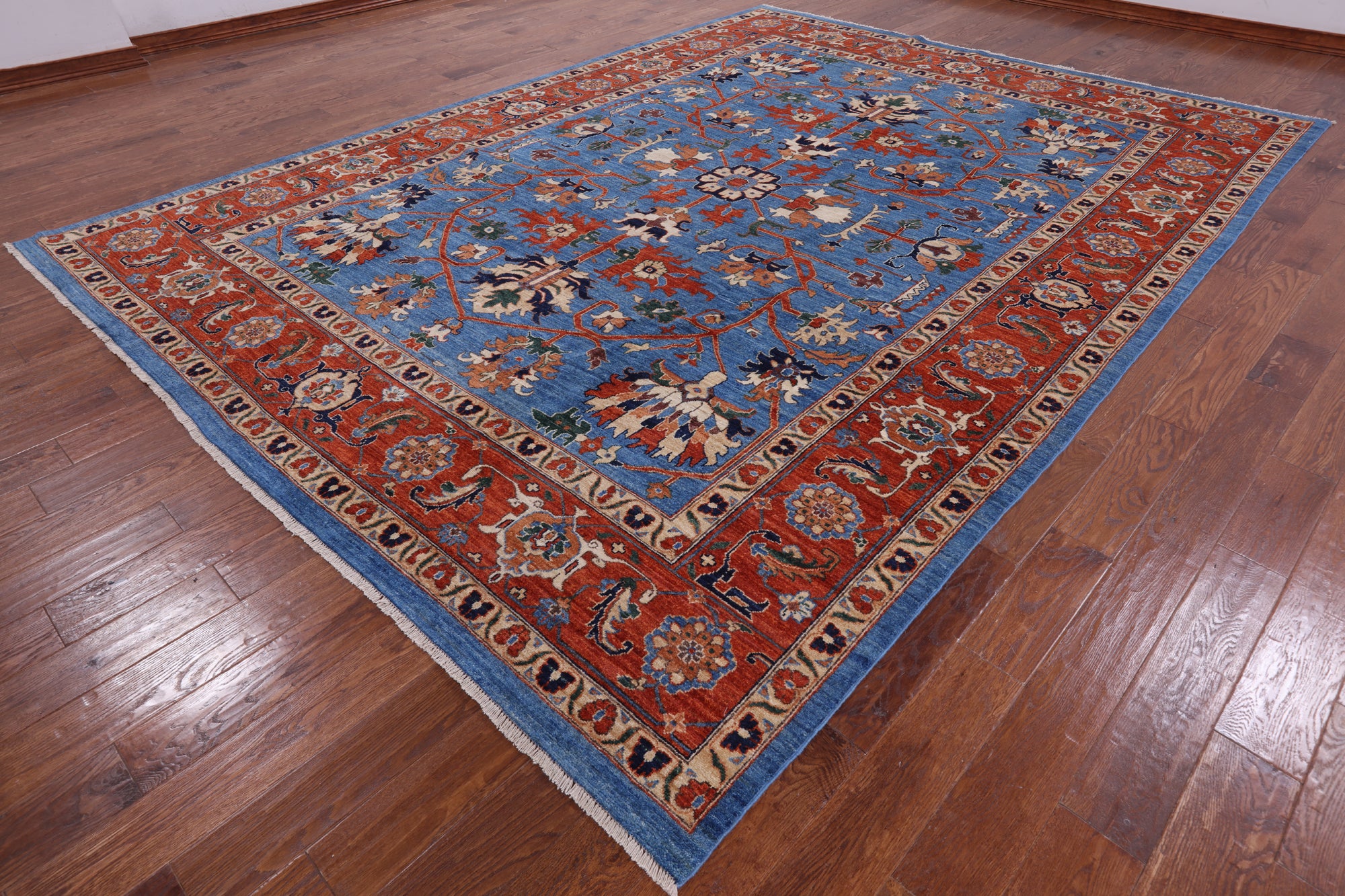 Blue Fine Serapi Hand Knotted Rug - 9' 3" X 12' 6" - Golden Nile
