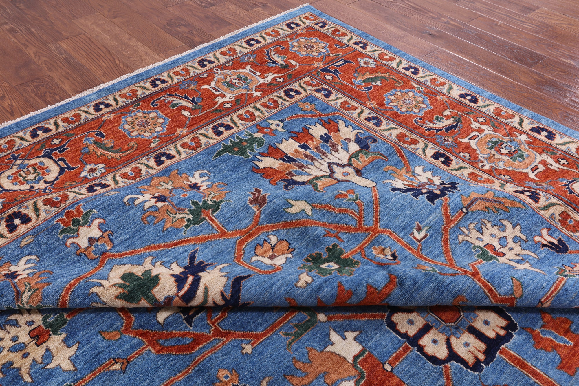Blue Fine Serapi Hand Knotted Rug - 9' 3" X 12' 6" - Golden Nile
