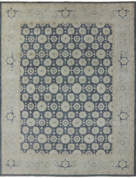 9' X 12' Hand Knotted Wool White Wash Peshawar Rug - Golden Nile