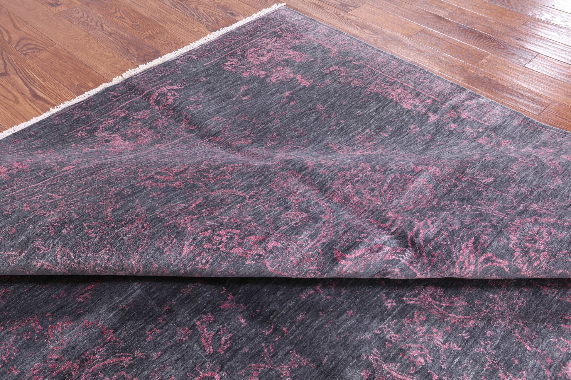 Grey Contemporary Hand Knotted Wool & Silk Rug - 9' 0" X 12' 1" - Golden Nile