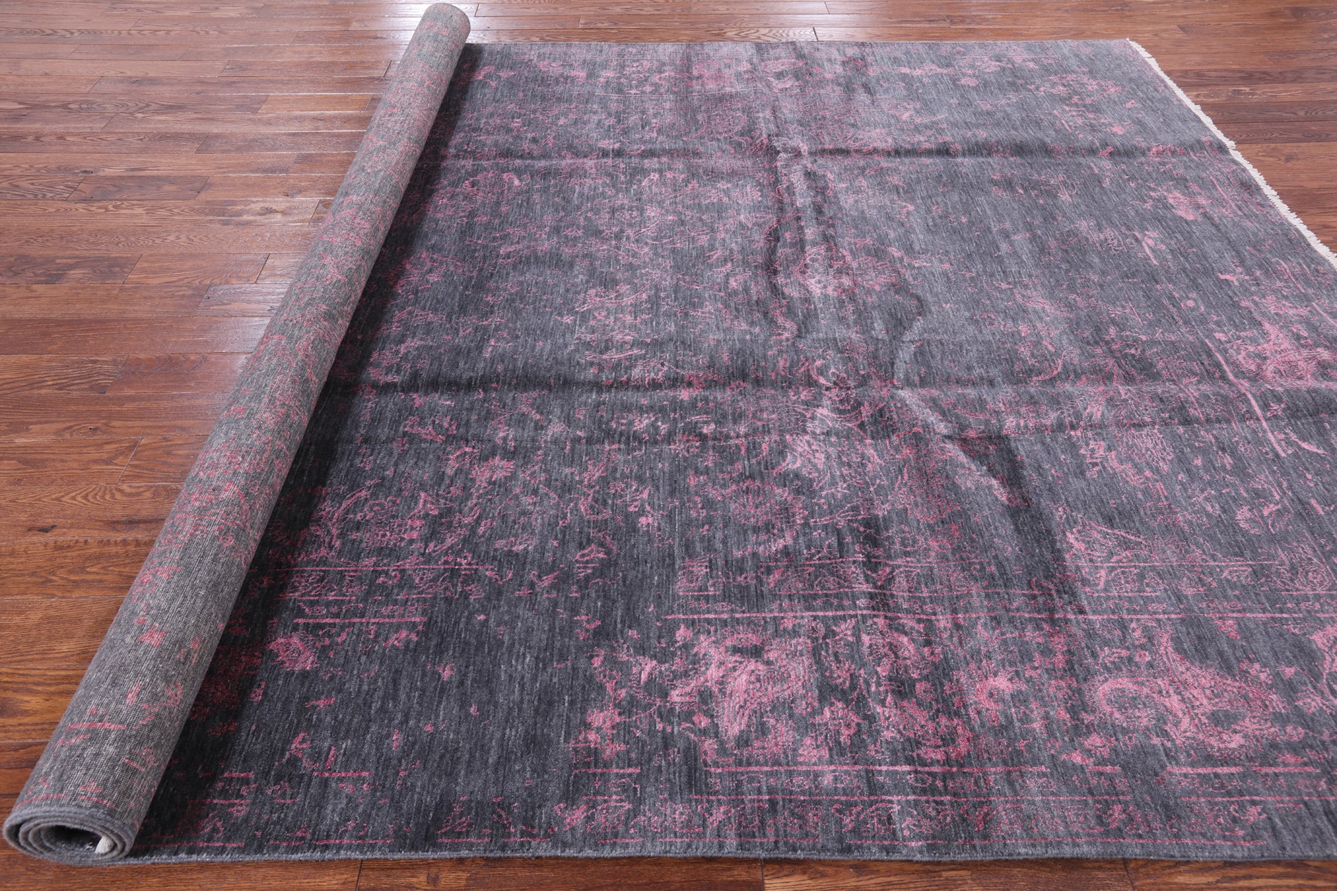 Grey Contemporary Hand Knotted Wool & Silk Rug - 9' 0" X 12' 1" - Golden Nile