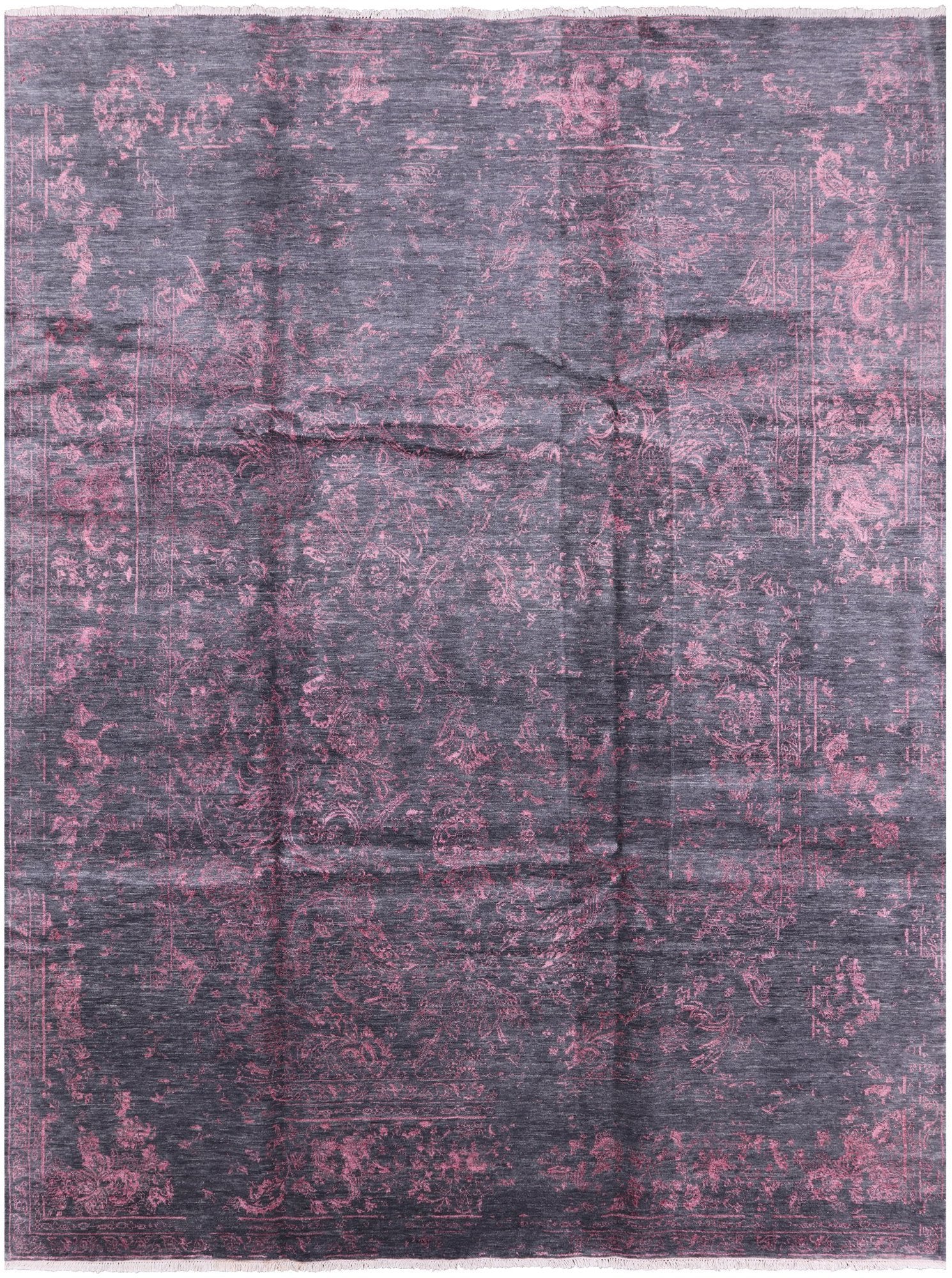 Grey Contemporary Hand Knotted Wool & Silk Rug - 9' 0" X 12' 1" - Golden Nile