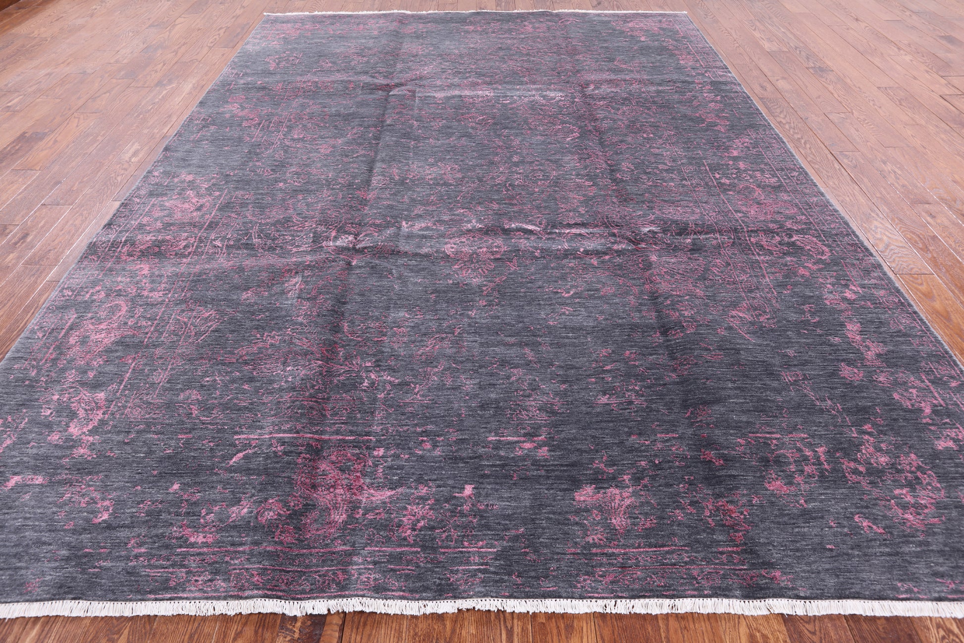 Grey Contemporary Hand Knotted Wool & Silk Rug - 9' 0" X 12' 1" - Golden Nile