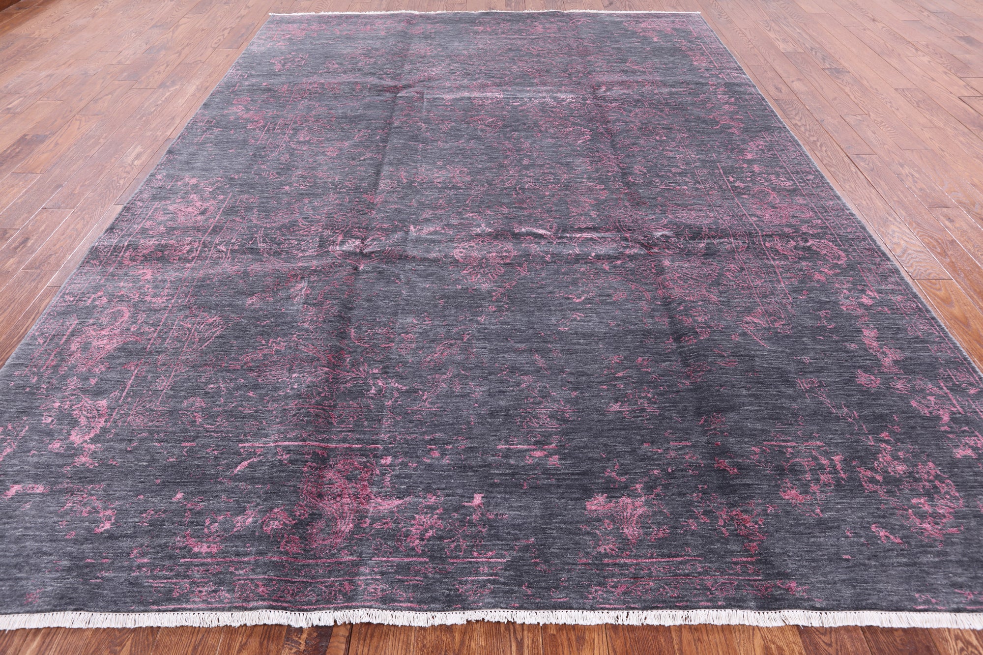 Grey Contemporary Hand Knotted Wool & Silk Rug - 9' 0" X 12' 1" - Golden Nile
