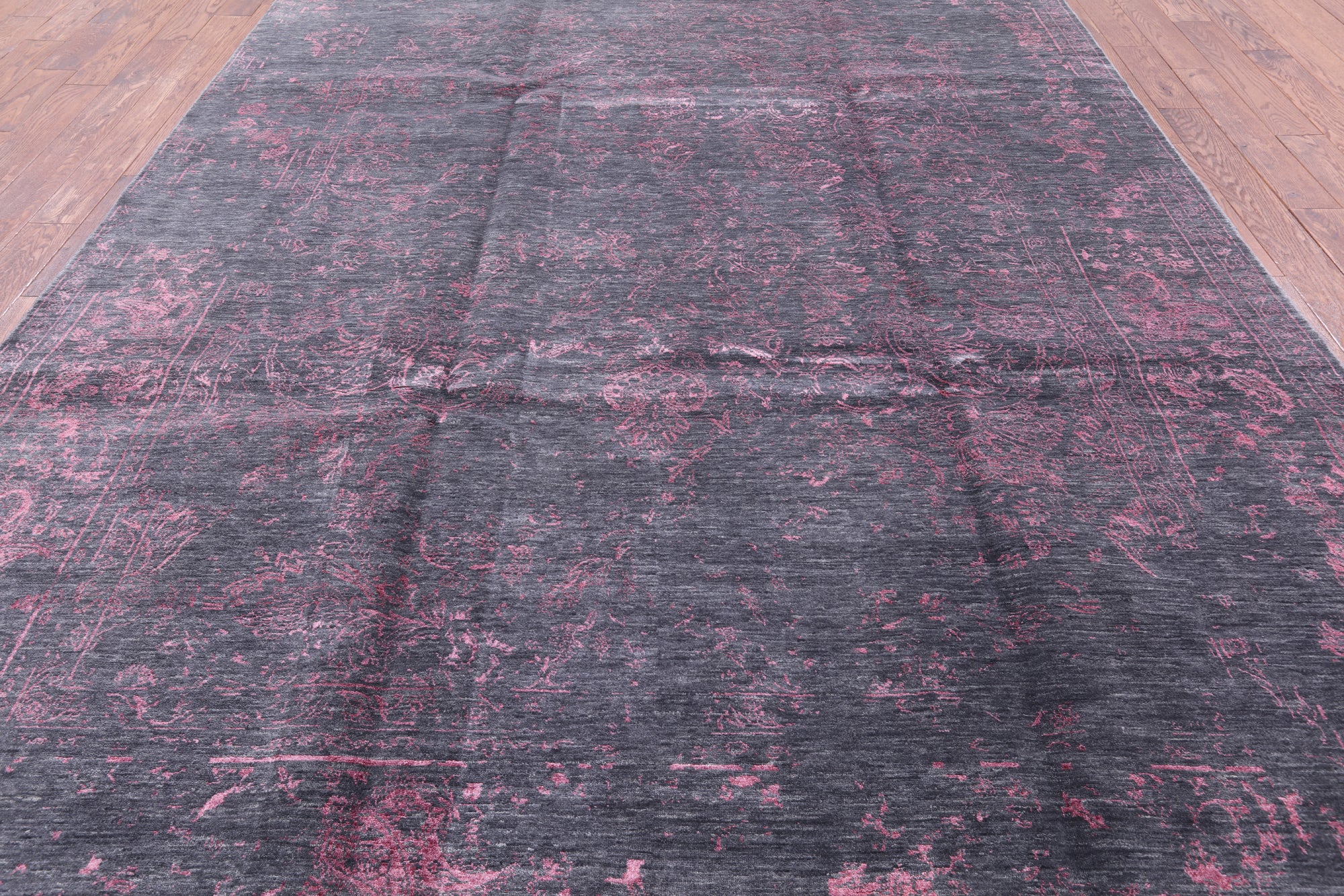 Grey Contemporary Hand Knotted Wool & Silk Rug - 9' 0" X 12' 1" - Golden Nile