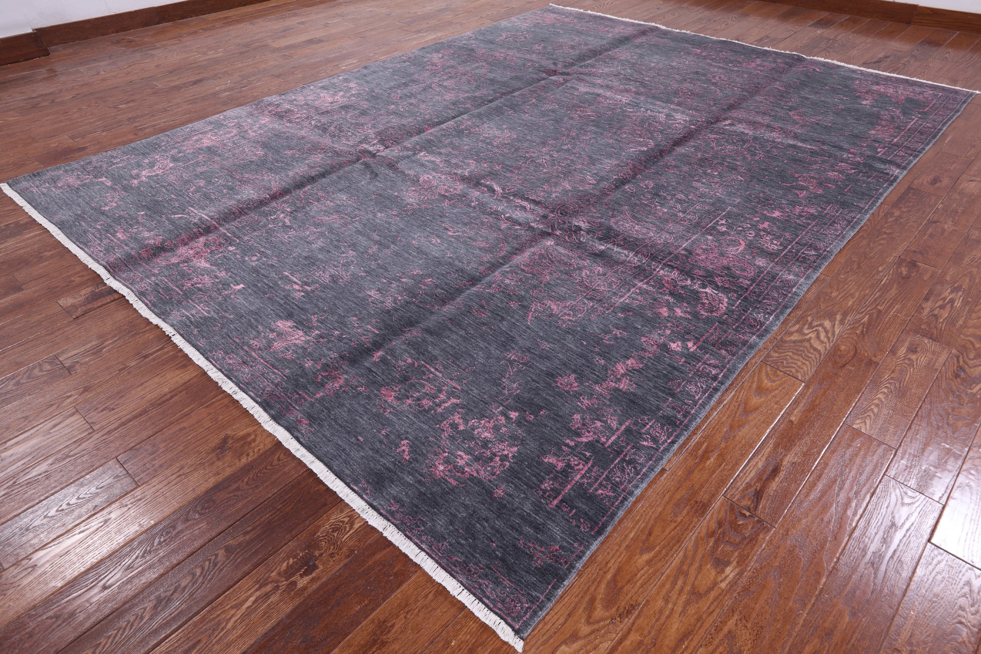Grey Contemporary Hand Knotted Wool & Silk Rug - 9' 0" X 12' 1" - Golden Nile