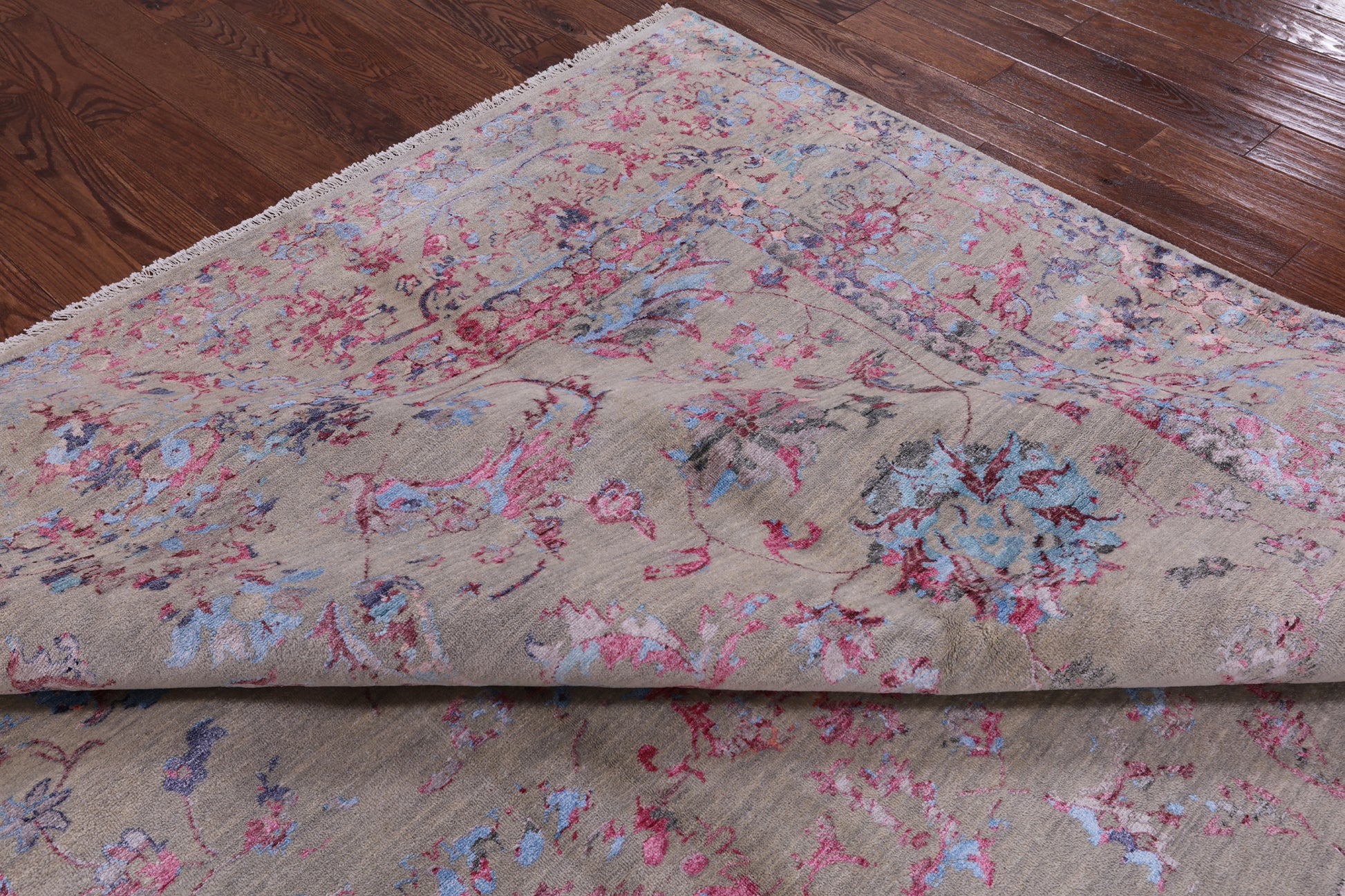 Grey Persian Hand Knotted Wool & Silk Rug - 9' 0" X 12' 4" - Golden Nile