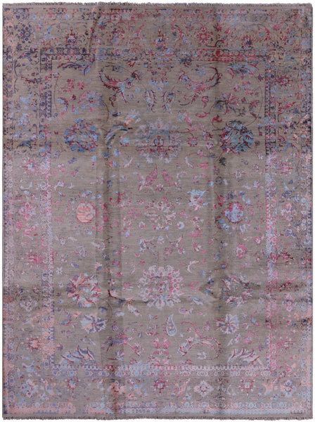 Grey Persian Hand Knotted Wool & Silk Rug - 9' 0" X 12' 4" - Golden Nile