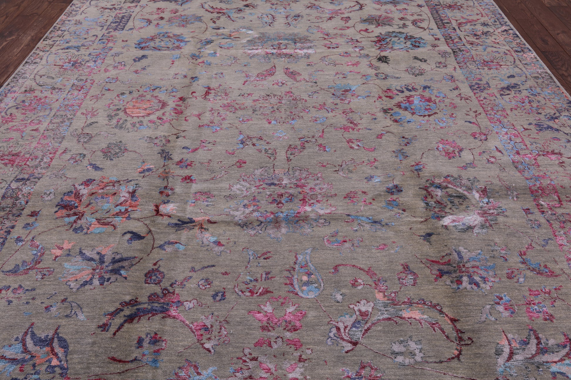 Grey Persian Hand Knotted Wool & Silk Rug - 9' 0" X 12' 4" - Golden Nile