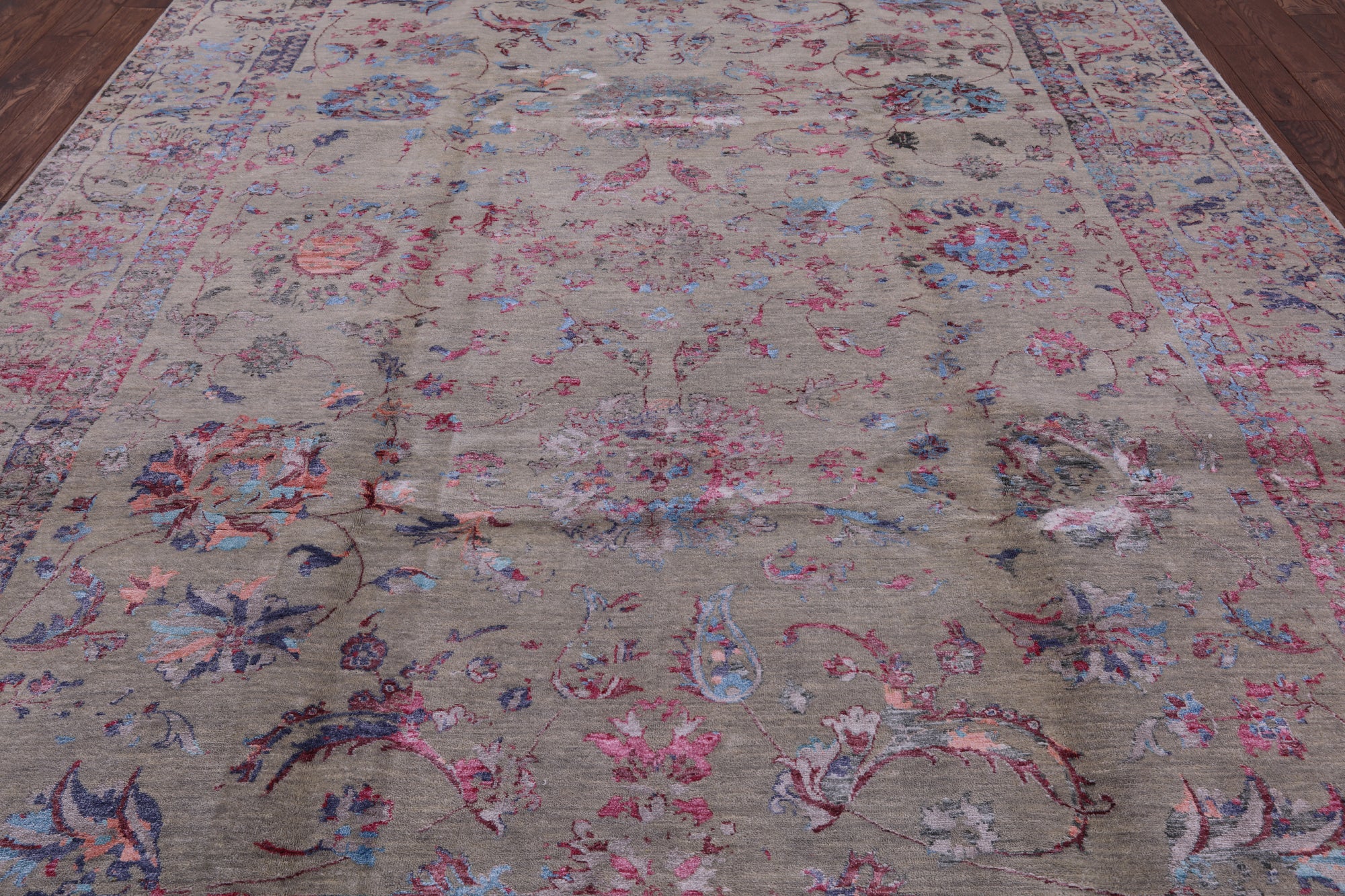 Grey Persian Hand Knotted Wool & Silk Rug - 9' 0" X 12' 4" - Golden Nile