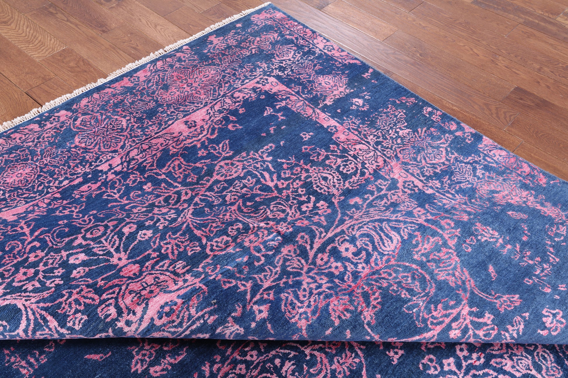 Blue Persian Modern Wool & Silk Floral Handmade Rug - 8' 1" X 10' 1" - Golden Nile