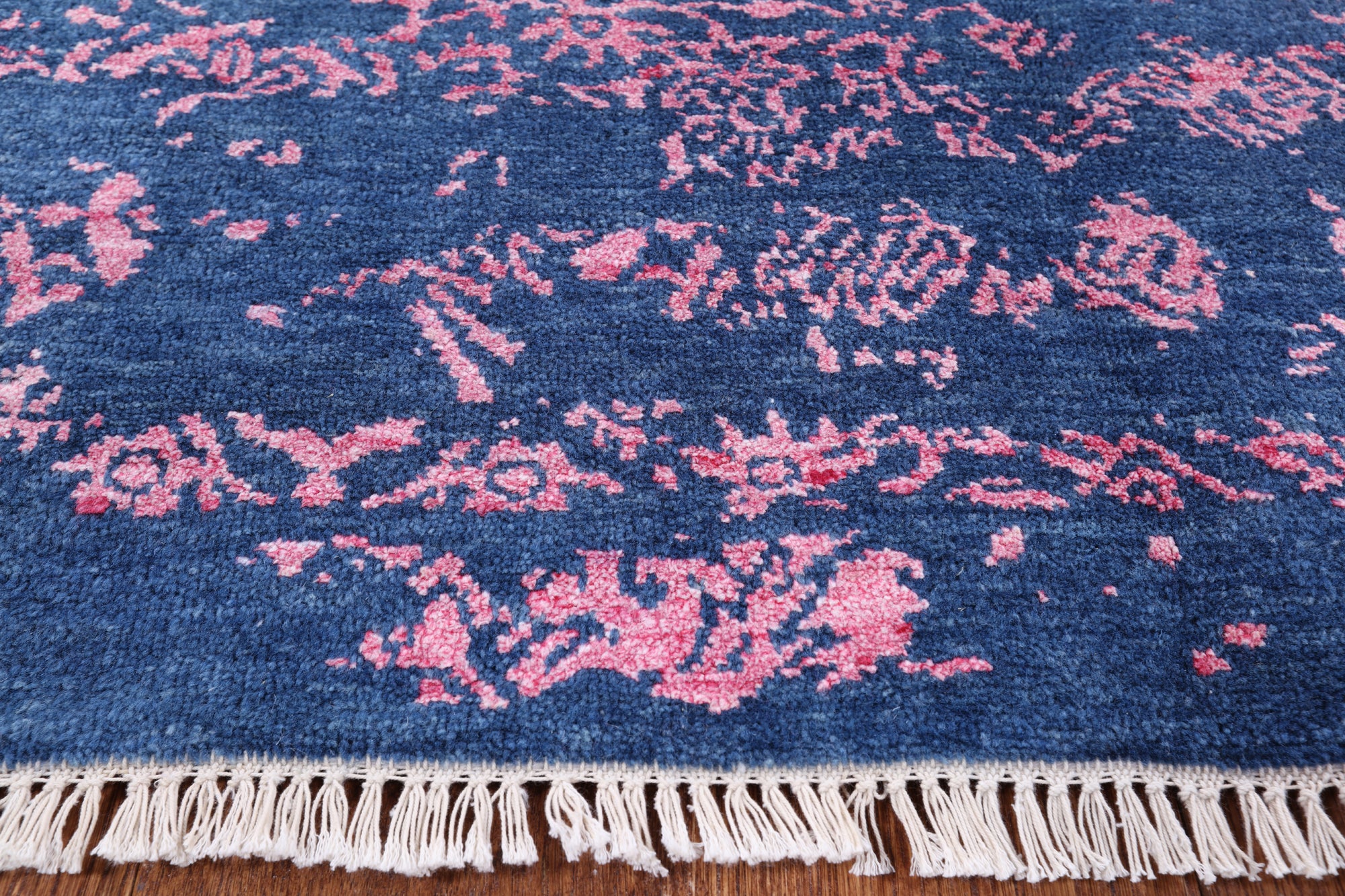 Blue Persian Modern Wool & Silk Floral Handmade Rug - 8' 1" X 10' 1" - Golden Nile