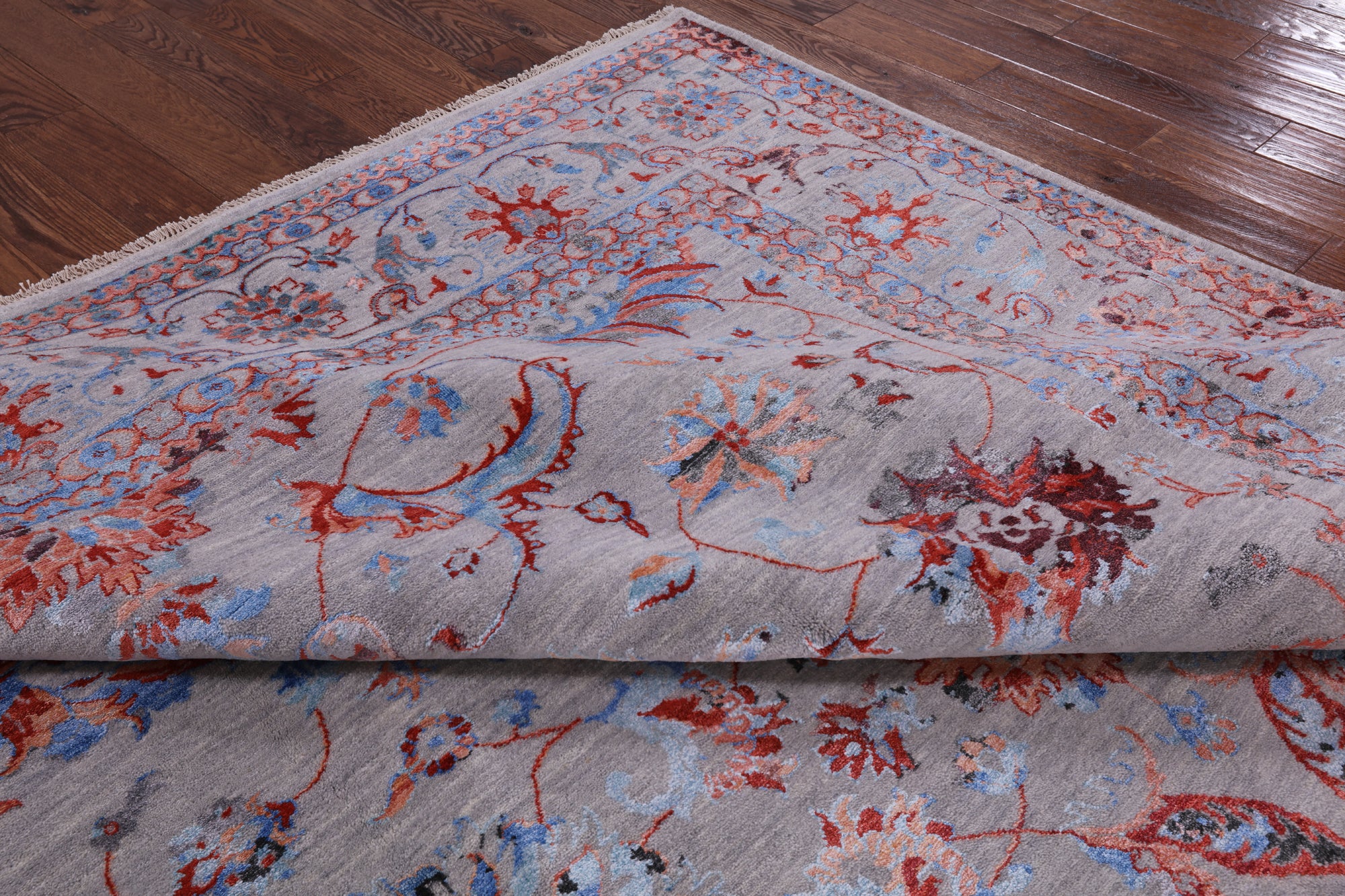 Grey Persian Handmade Wool & Silk Rug - 9' 0" X 11' 10" - Golden Nile