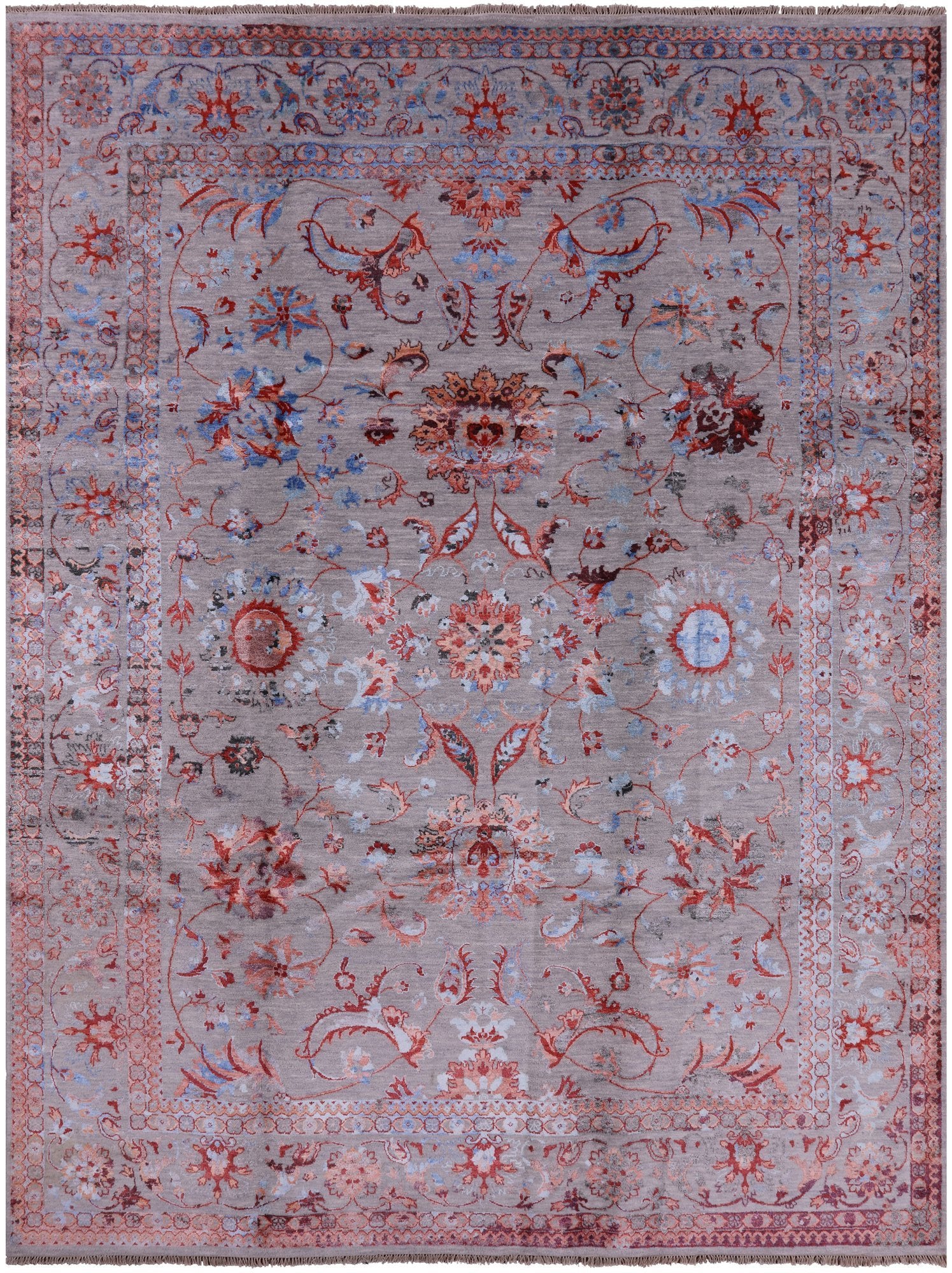 Grey Persian Handmade Wool & Silk Rug - 9' 0" X 11' 10" - Golden Nile