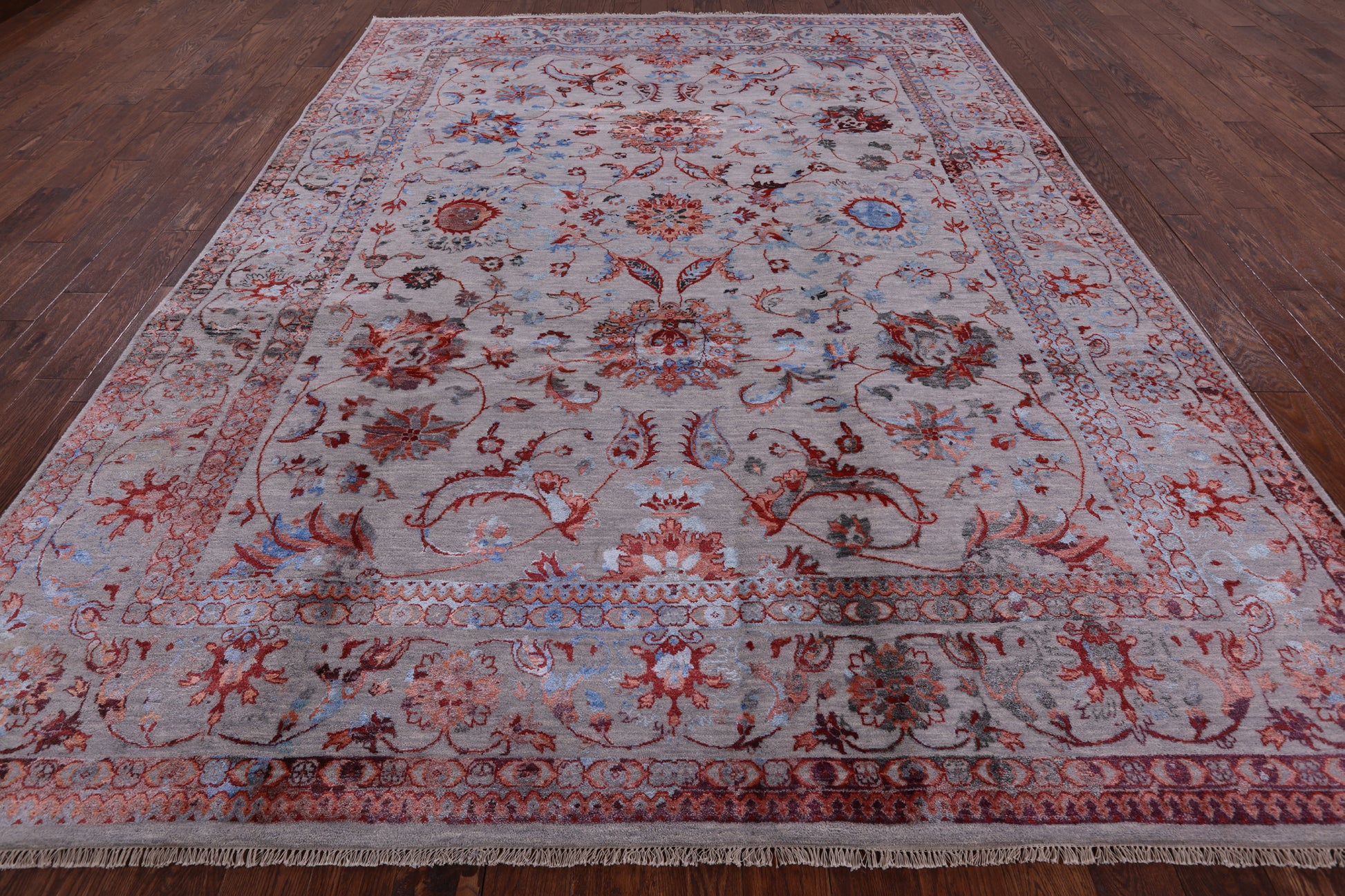 Grey Persian Handmade Wool & Silk Rug - 9' 0" X 11' 10" - Golden Nile