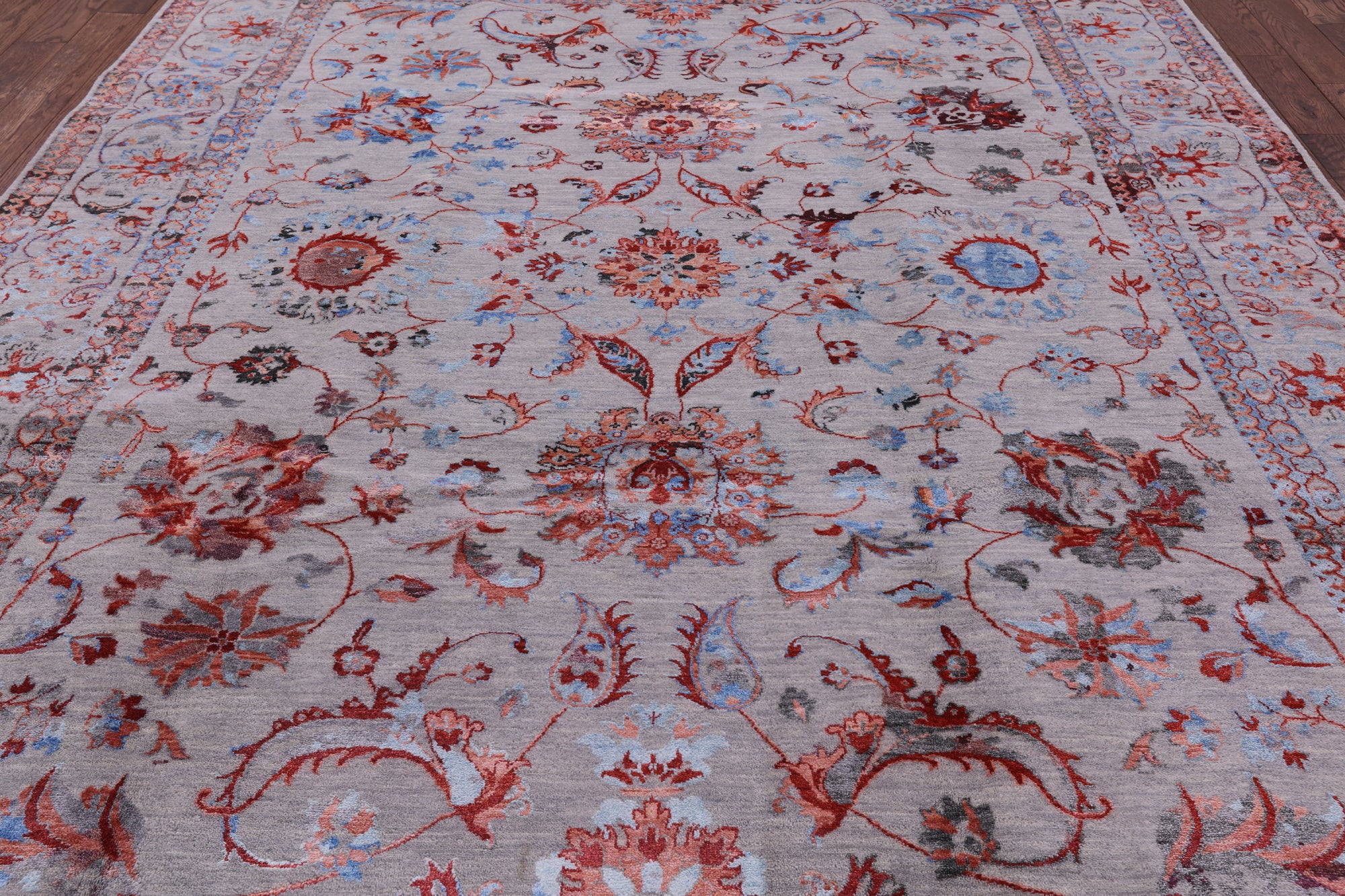 Grey Persian Handmade Wool & Silk Rug - 9' 0" X 11' 10" - Golden Nile