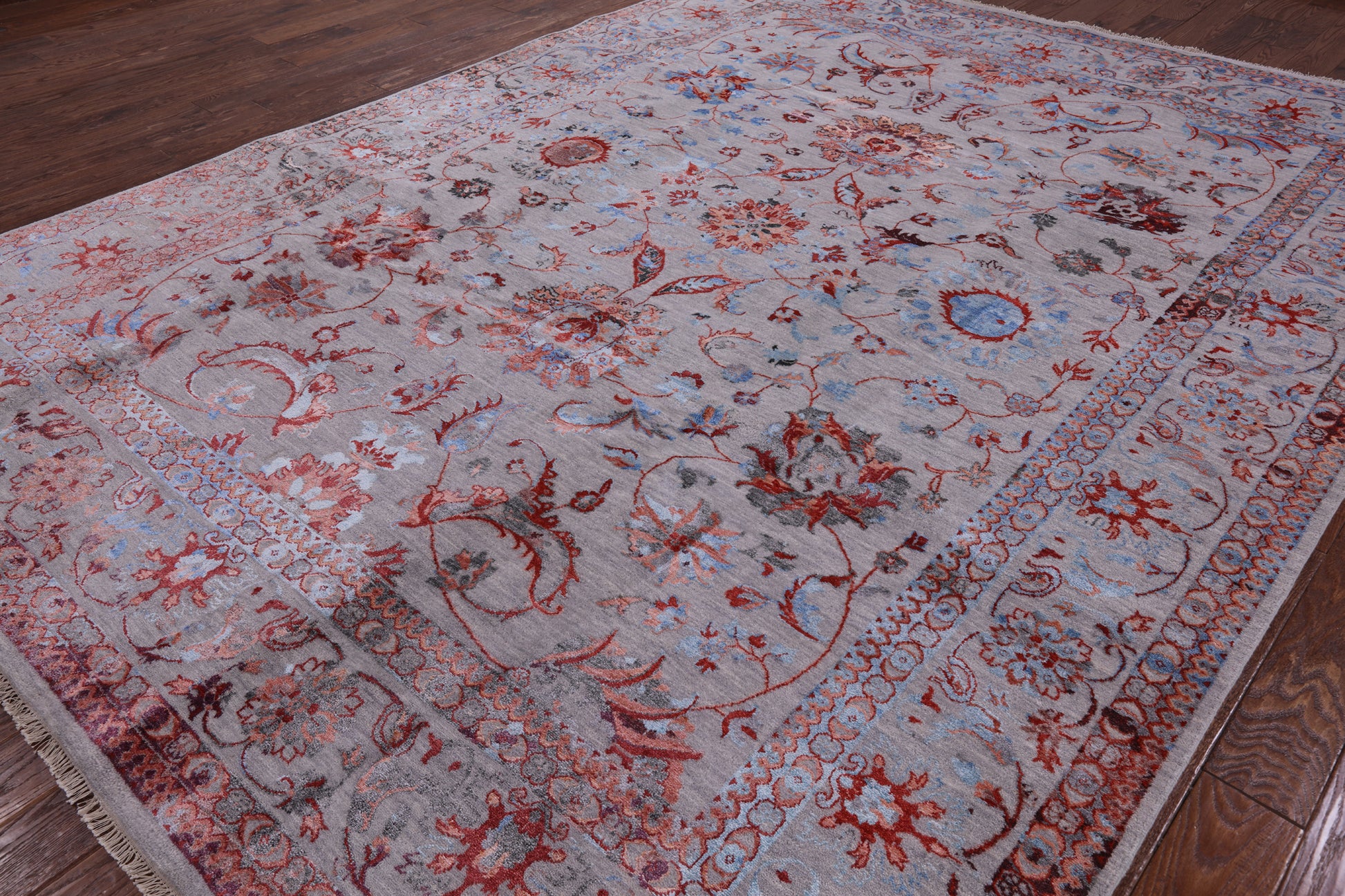 Grey Persian Handmade Wool & Silk Rug - 9' 0" X 11' 10" - Golden Nile