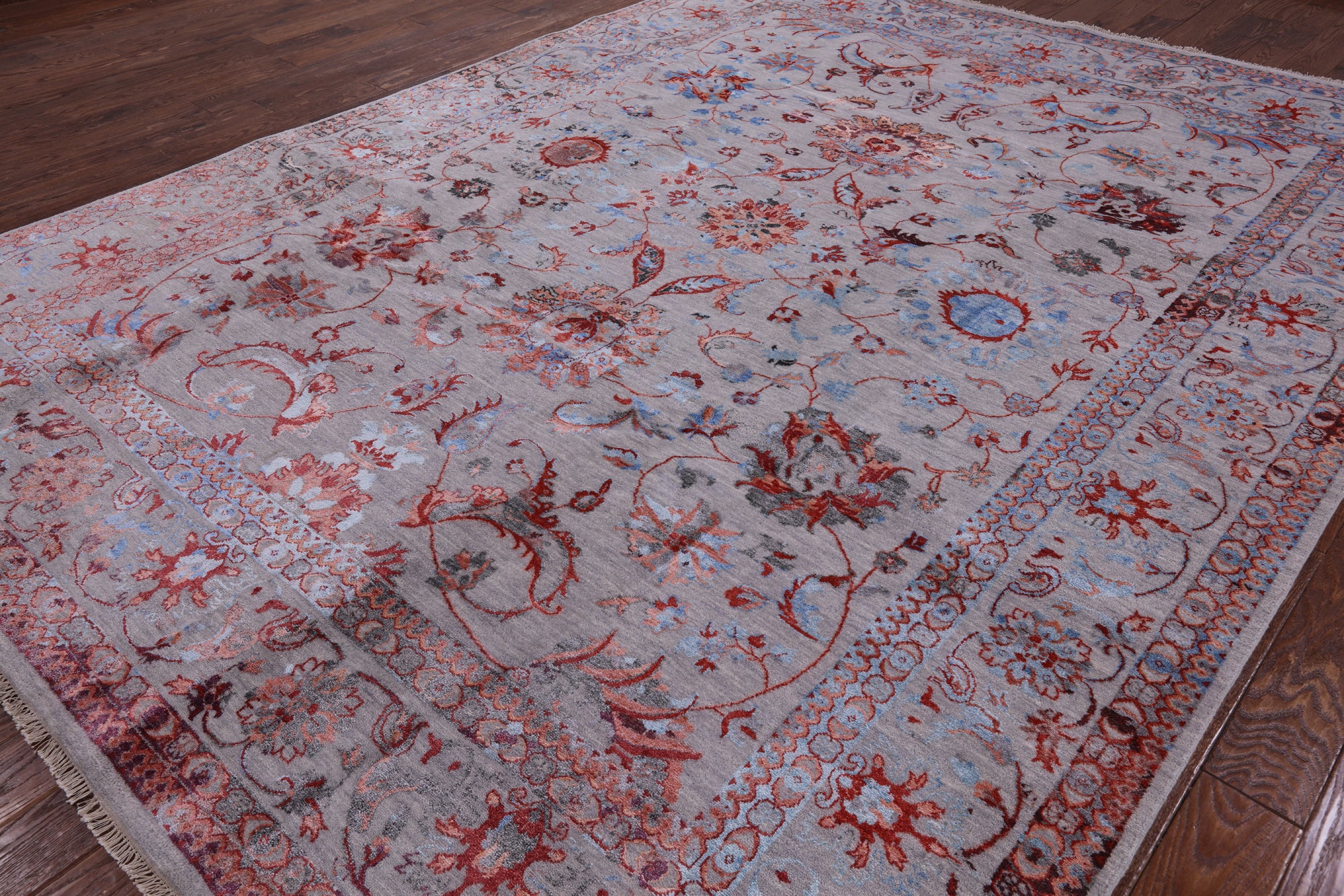 Grey Persian Handmade Wool & Silk Rug - 9' 0" X 11' 10" - Golden Nile