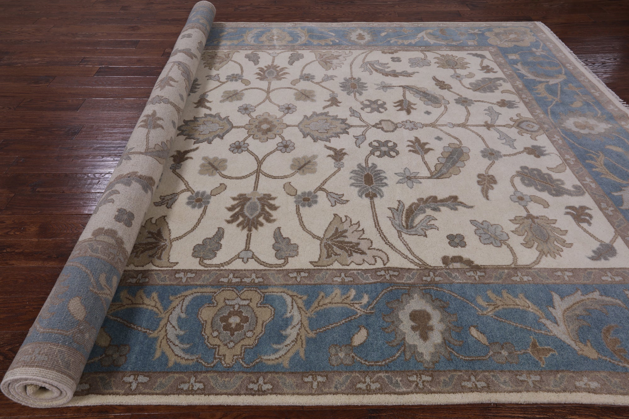 Ivory Turkish Oushak Hand Knotted Area Rug - 8' 10" X 11' 10" - Golden Nile