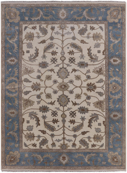 Ivory Turkish Oushak Hand Knotted Area Rug - 8' 10" X 11' 10" - Golden Nile
