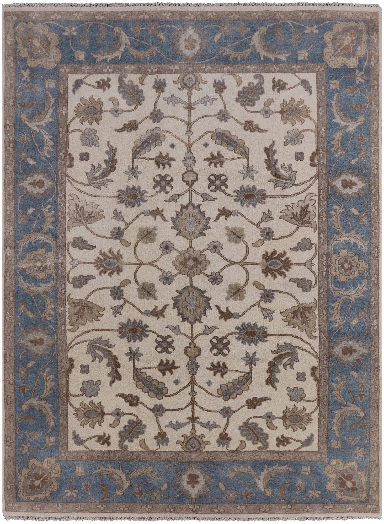 Ivory Turkish Oushak Hand Knotted Area Rug - 8' 10" X 11' 10" - Golden Nile