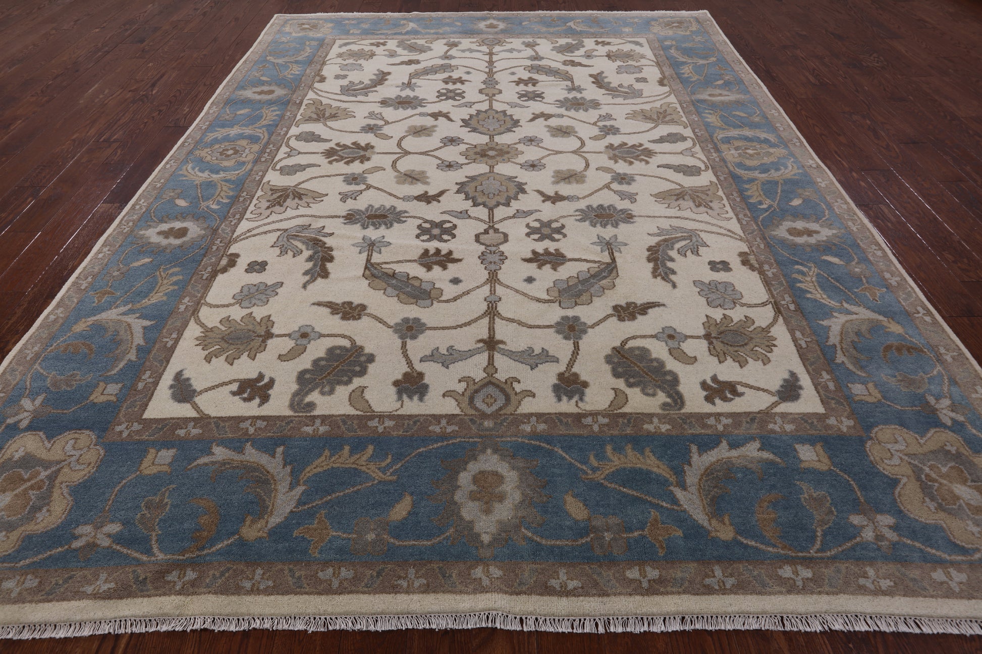 Ivory Turkish Oushak Hand Knotted Area Rug - 8' 10" X 11' 10" - Golden Nile
