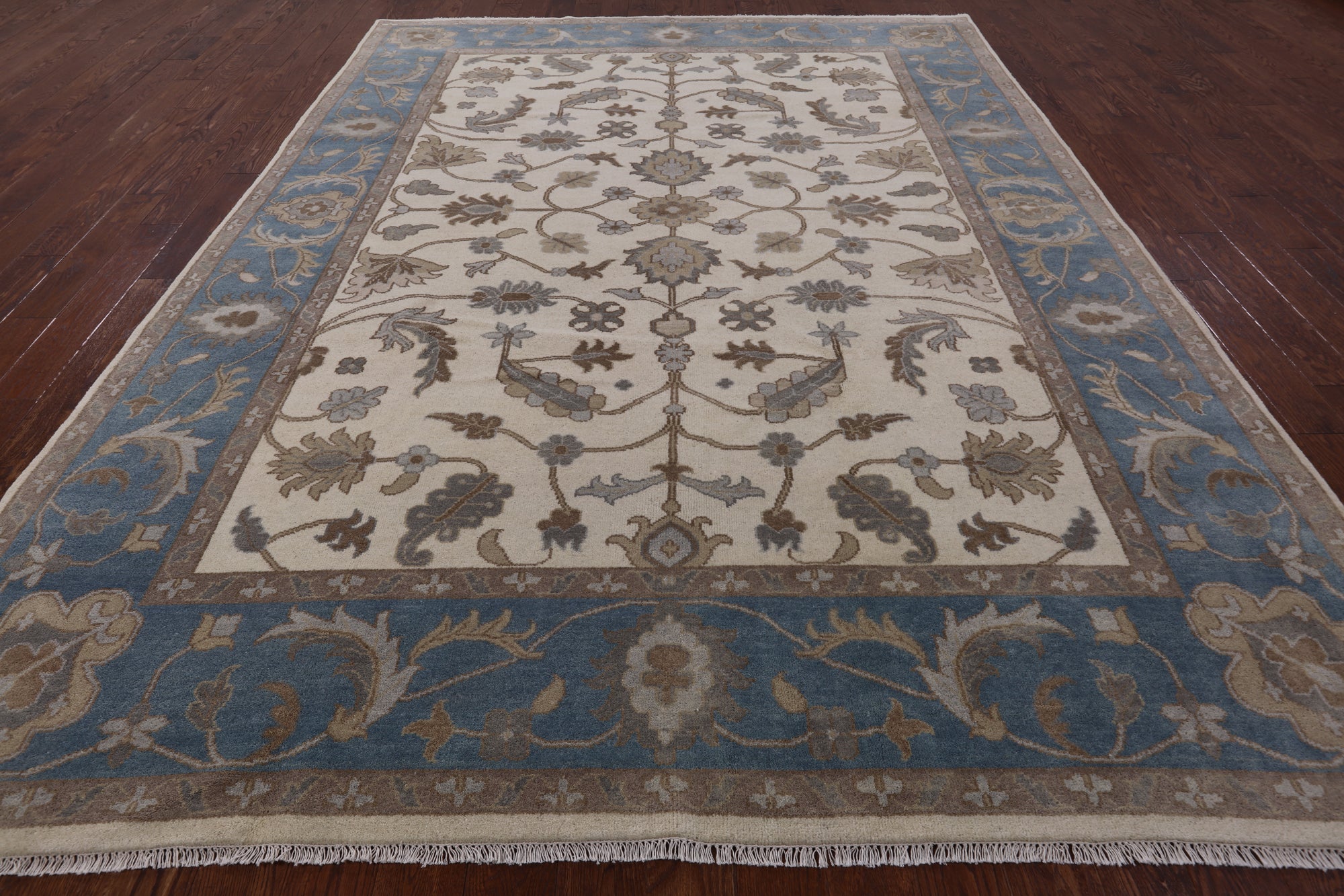 Ivory Turkish Oushak Hand Knotted Area Rug - 8' 10" X 11' 10" - Golden Nile