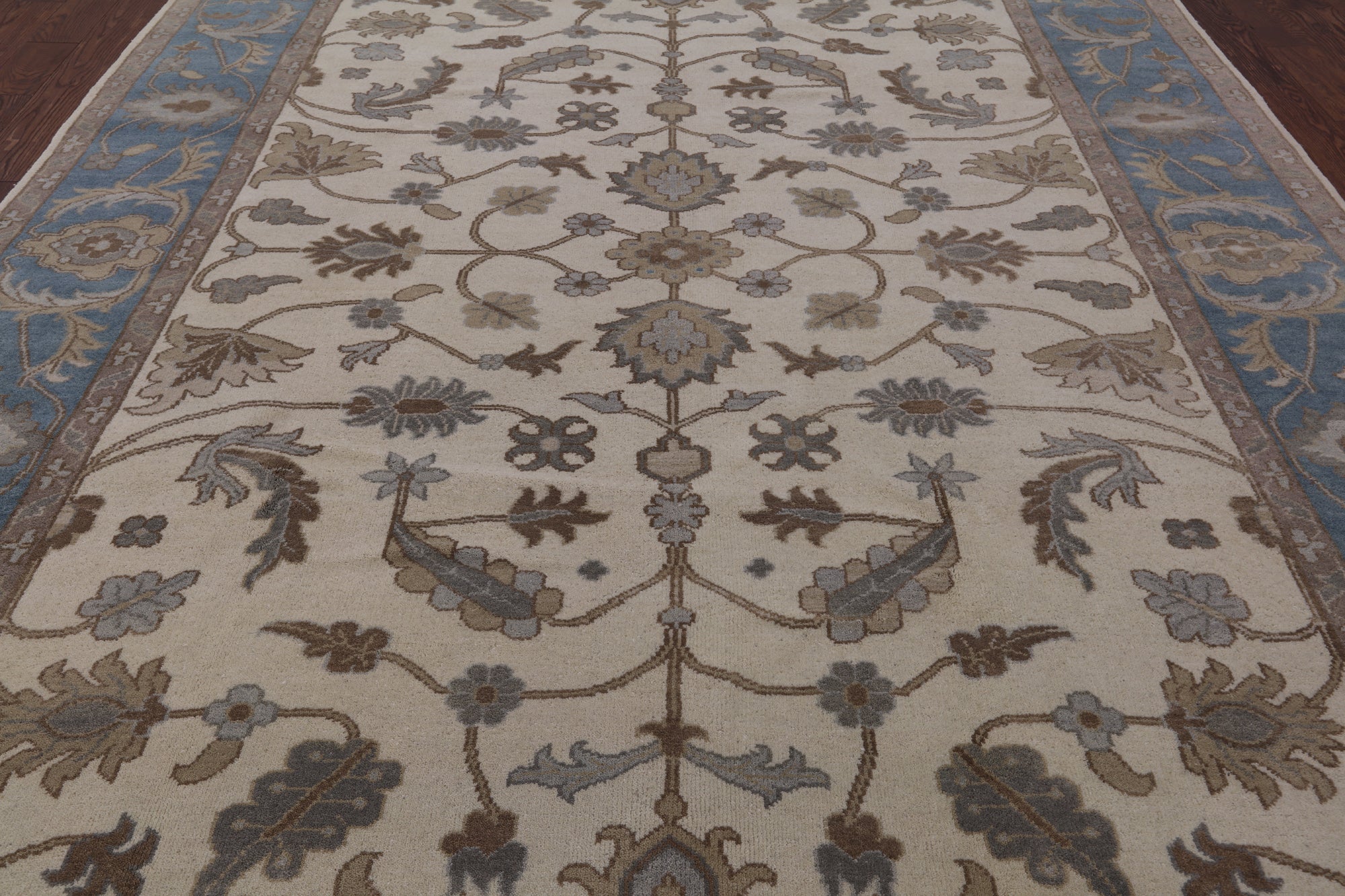 Ivory Turkish Oushak Hand Knotted Area Rug - 8' 10" X 11' 10" - Golden Nile