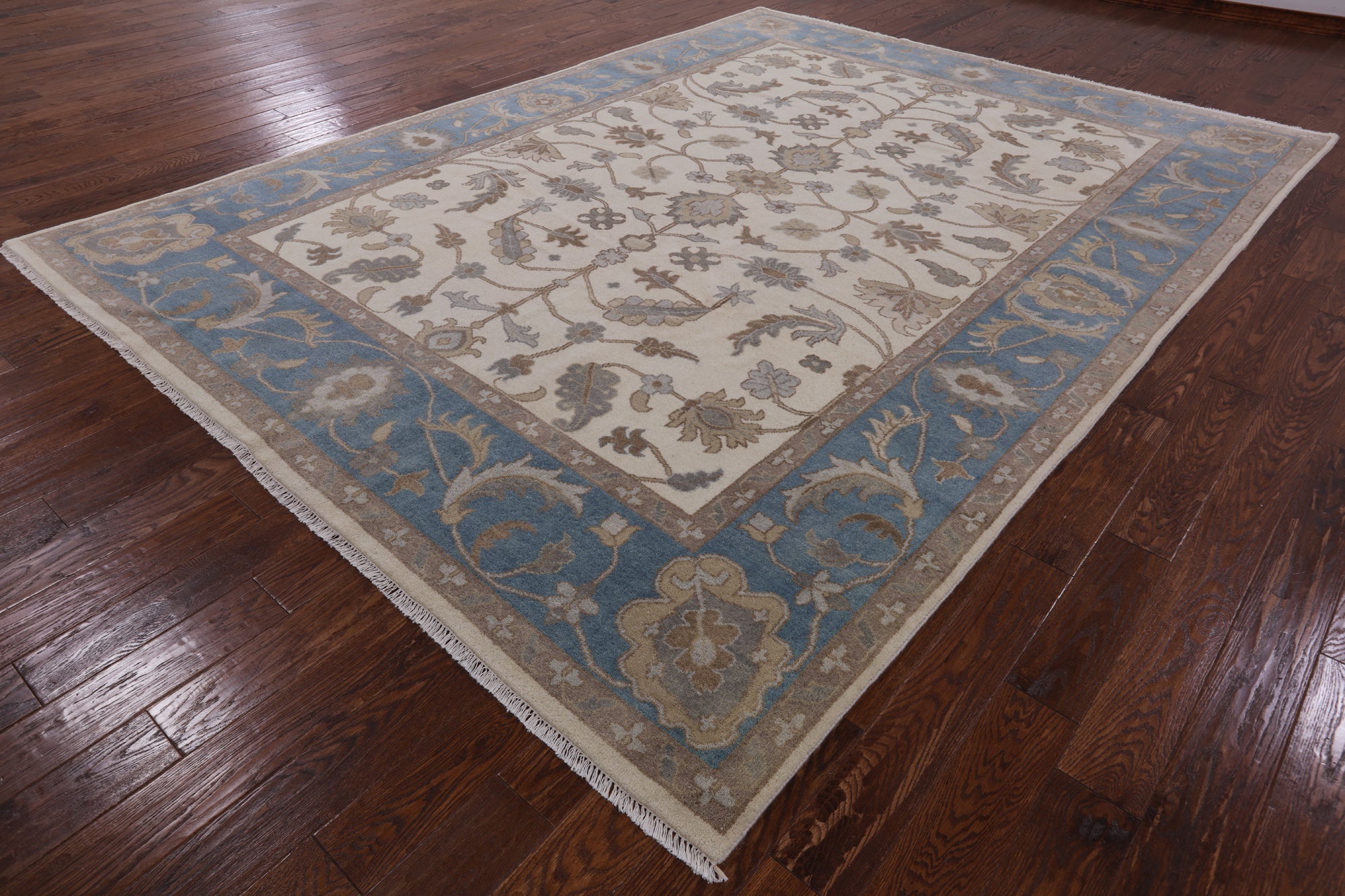 Ivory Turkish Oushak Hand Knotted Area Rug - 8' 10" X 11' 10" - Golden Nile