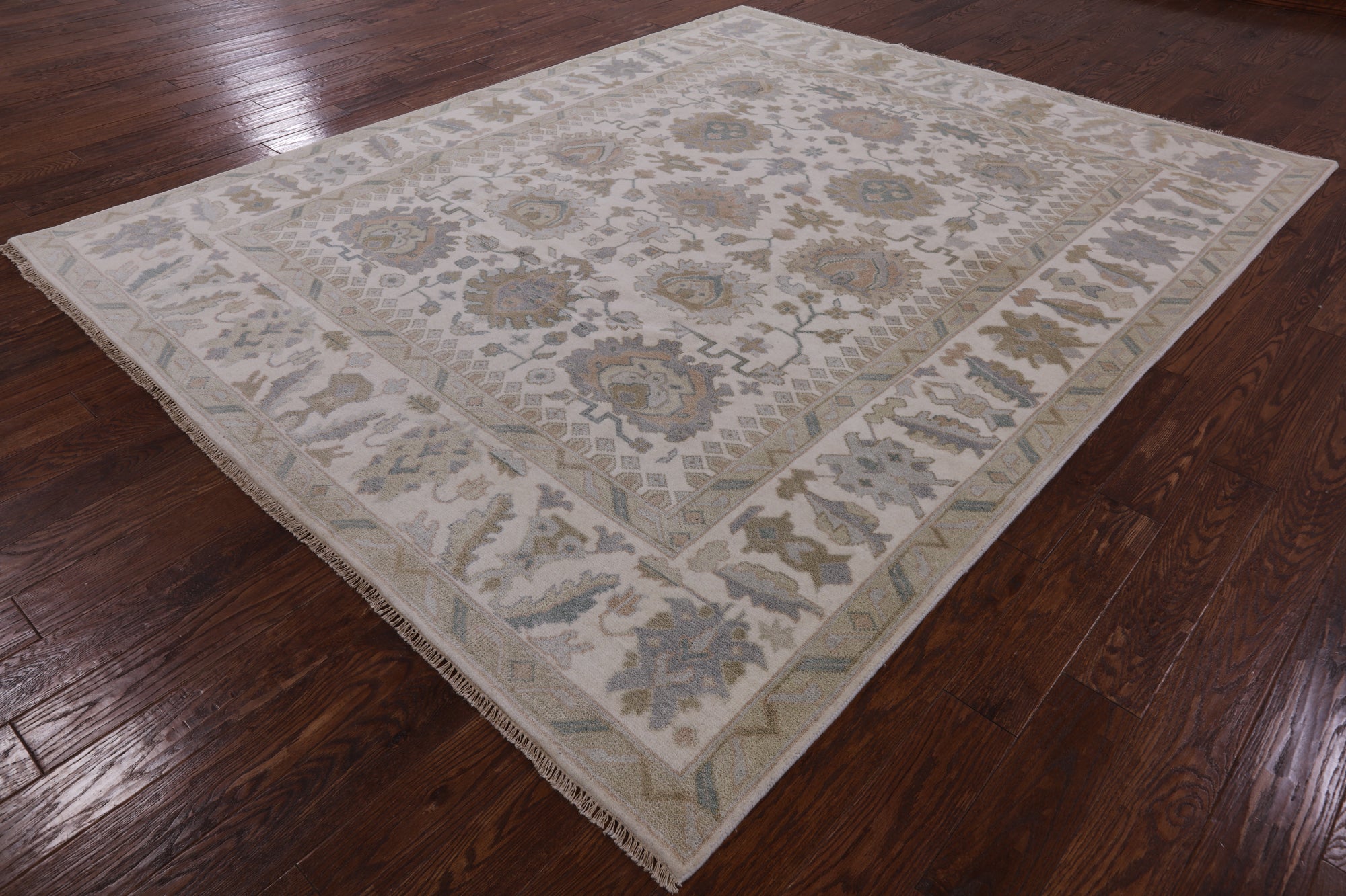 Ivory Turkish Oushak Handmade Wool Area Rug - 8' 0" X 10' 1" - Golden Nile