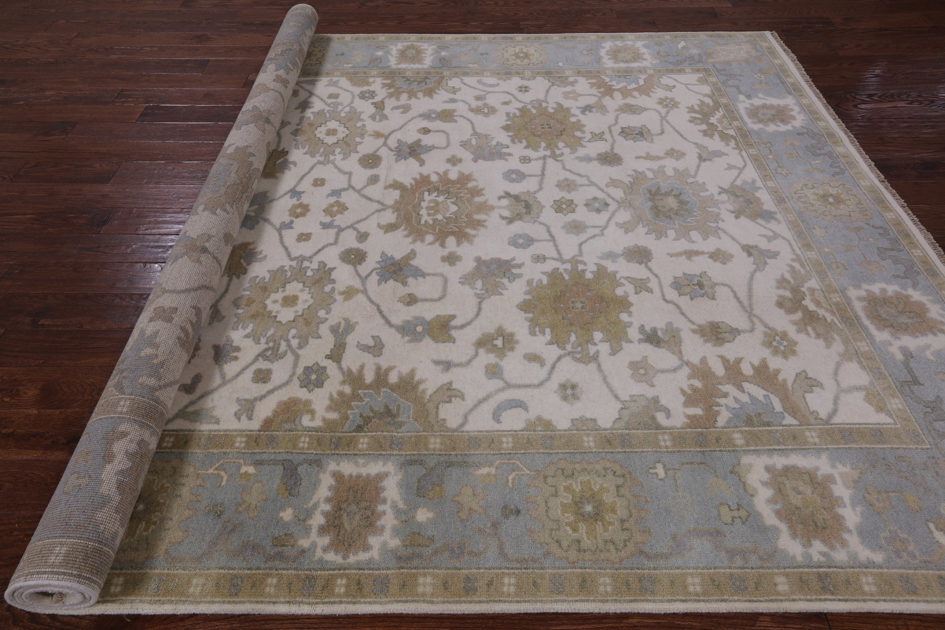 Ivory Turkish Oushak Hand Knotted Wool Rug - 8' 1" X 10' 1" - Golden Nile