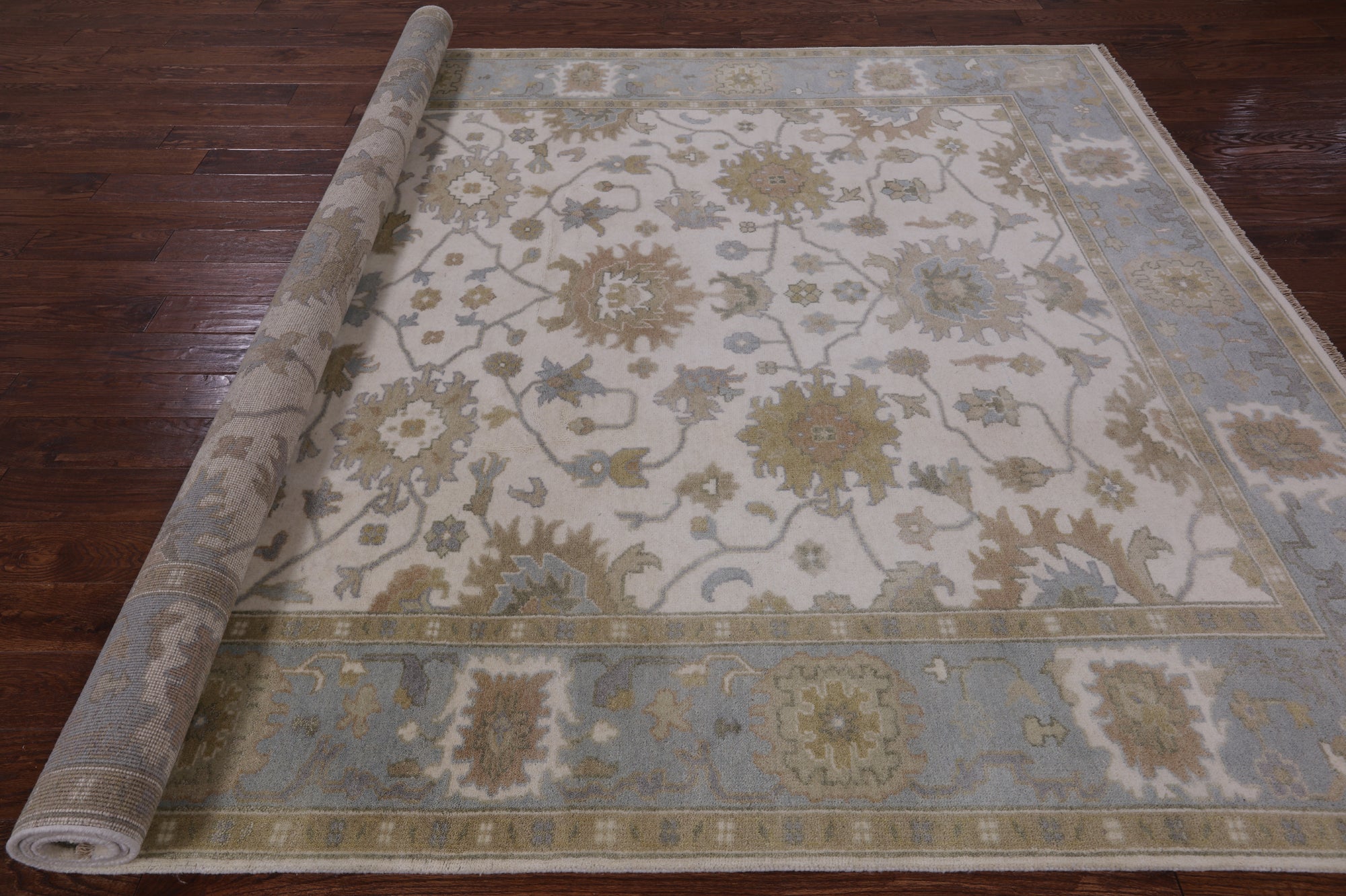 Ivory Turkish Oushak Hand Knotted Wool Rug - 8' 1" X 10' 1" - Golden Nile