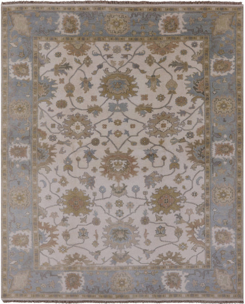 Ivory Turkish Oushak Hand Knotted Wool Rug - 8' 1" X 10' 1" - Golden Nile