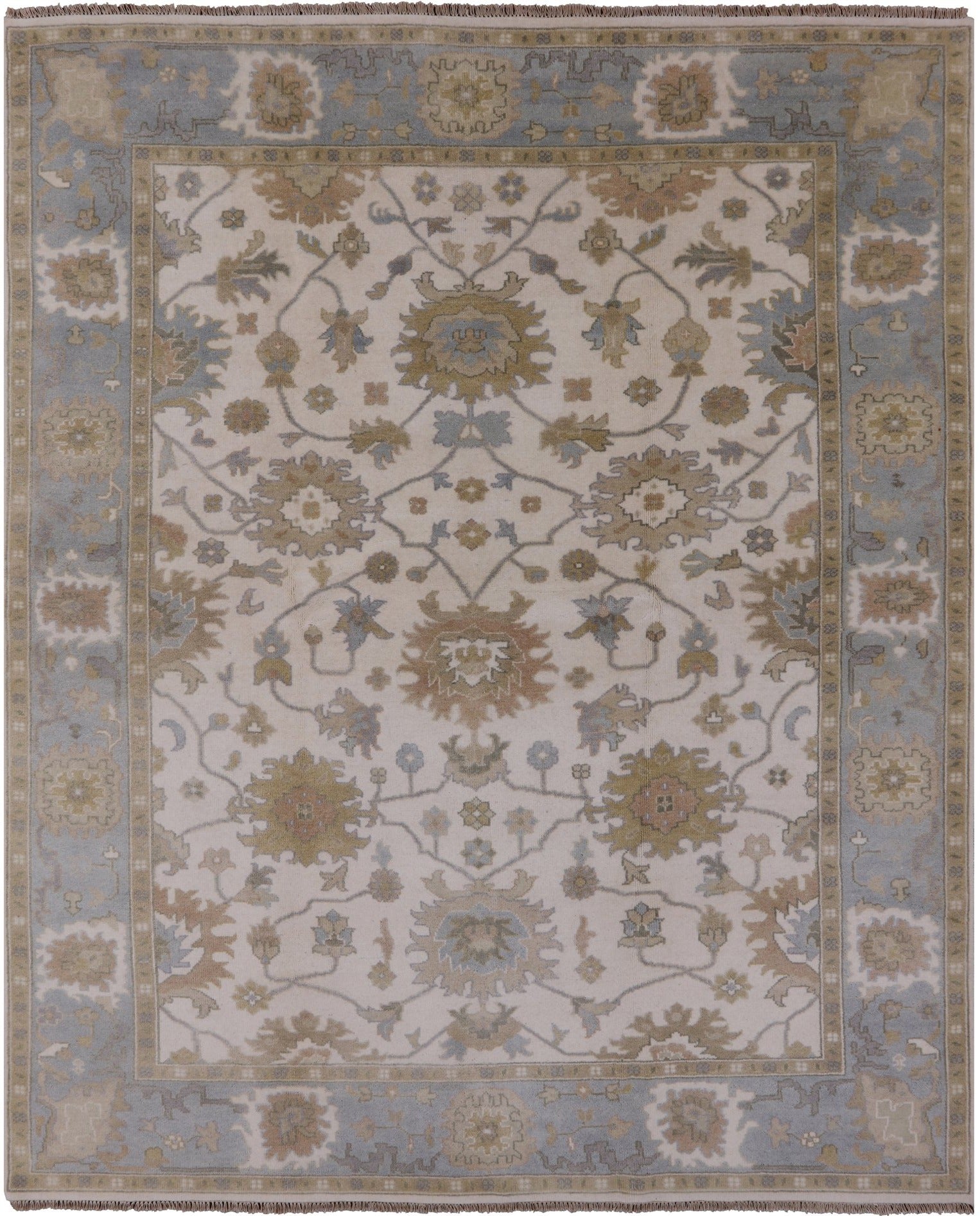 Ivory Turkish Oushak Hand Knotted Wool Rug - 8' 1" X 10' 1" - Golden Nile