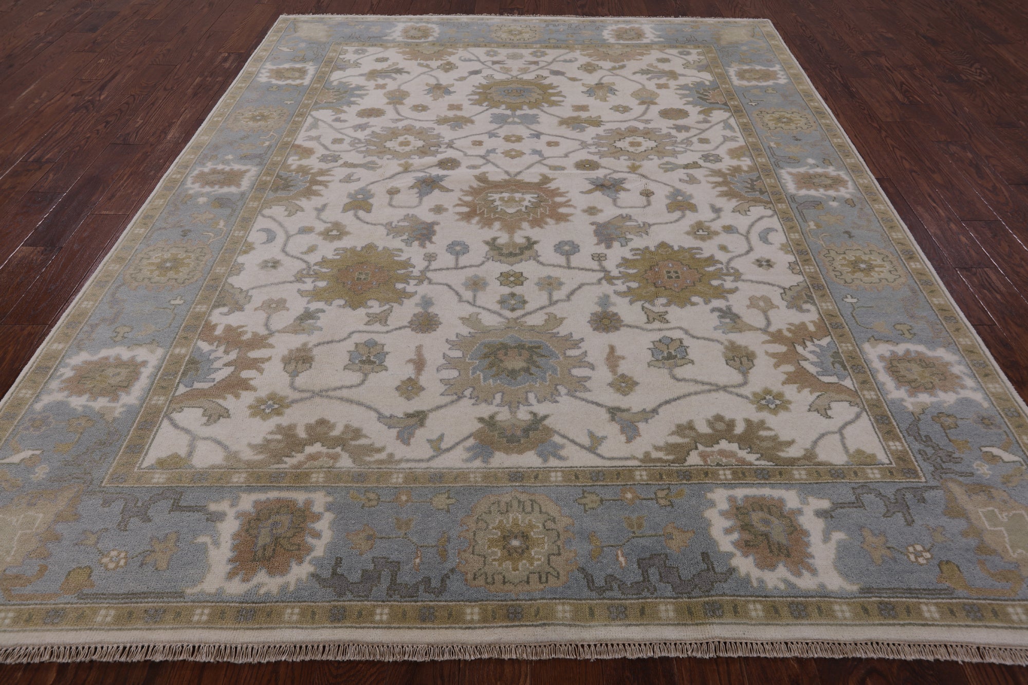 Ivory Turkish Oushak Hand Knotted Wool Rug - 8' 1" X 10' 1" - Golden Nile