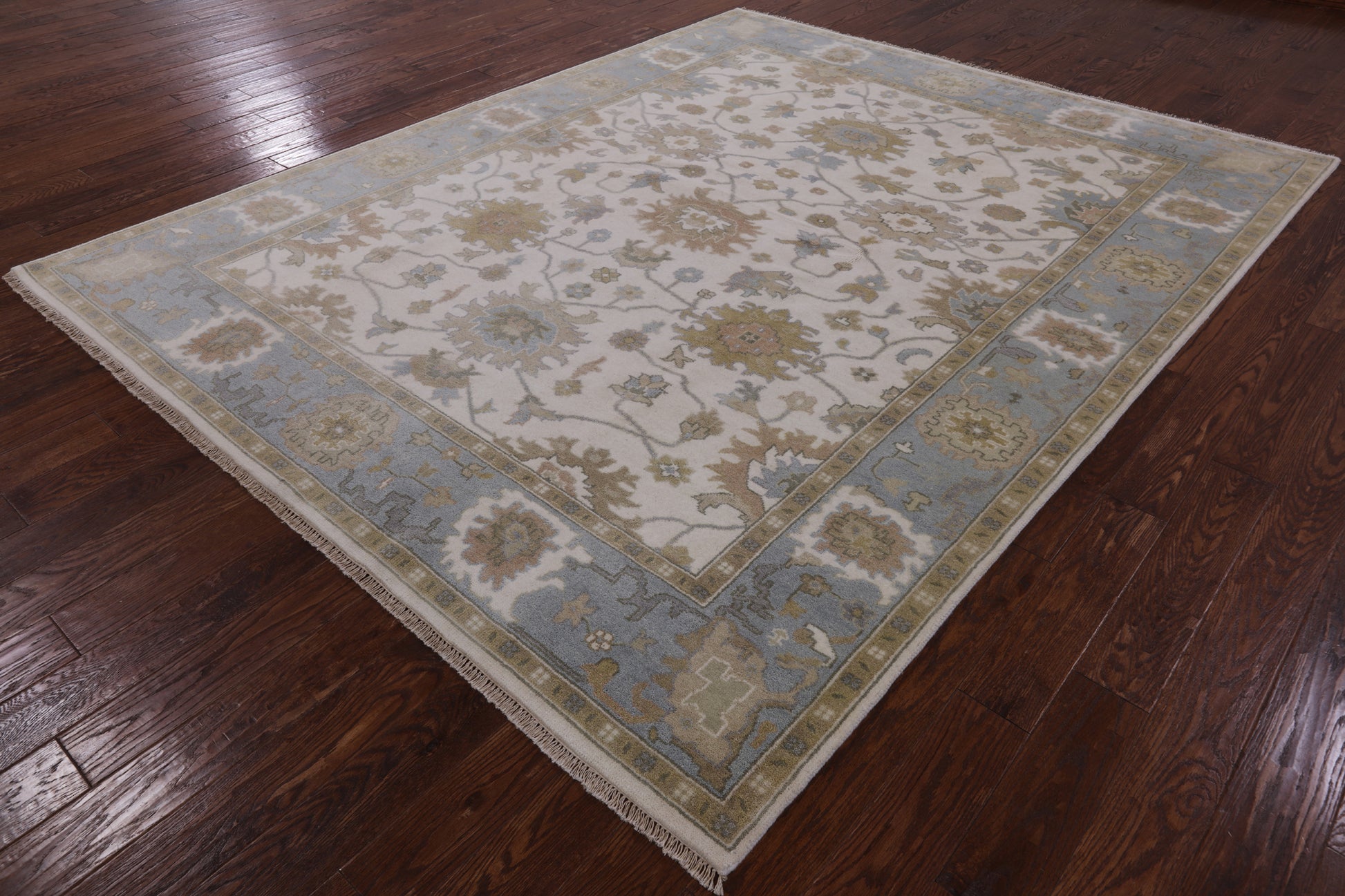 Ivory Turkish Oushak Hand Knotted Wool Rug - 8' 1" X 10' 1" - Golden Nile