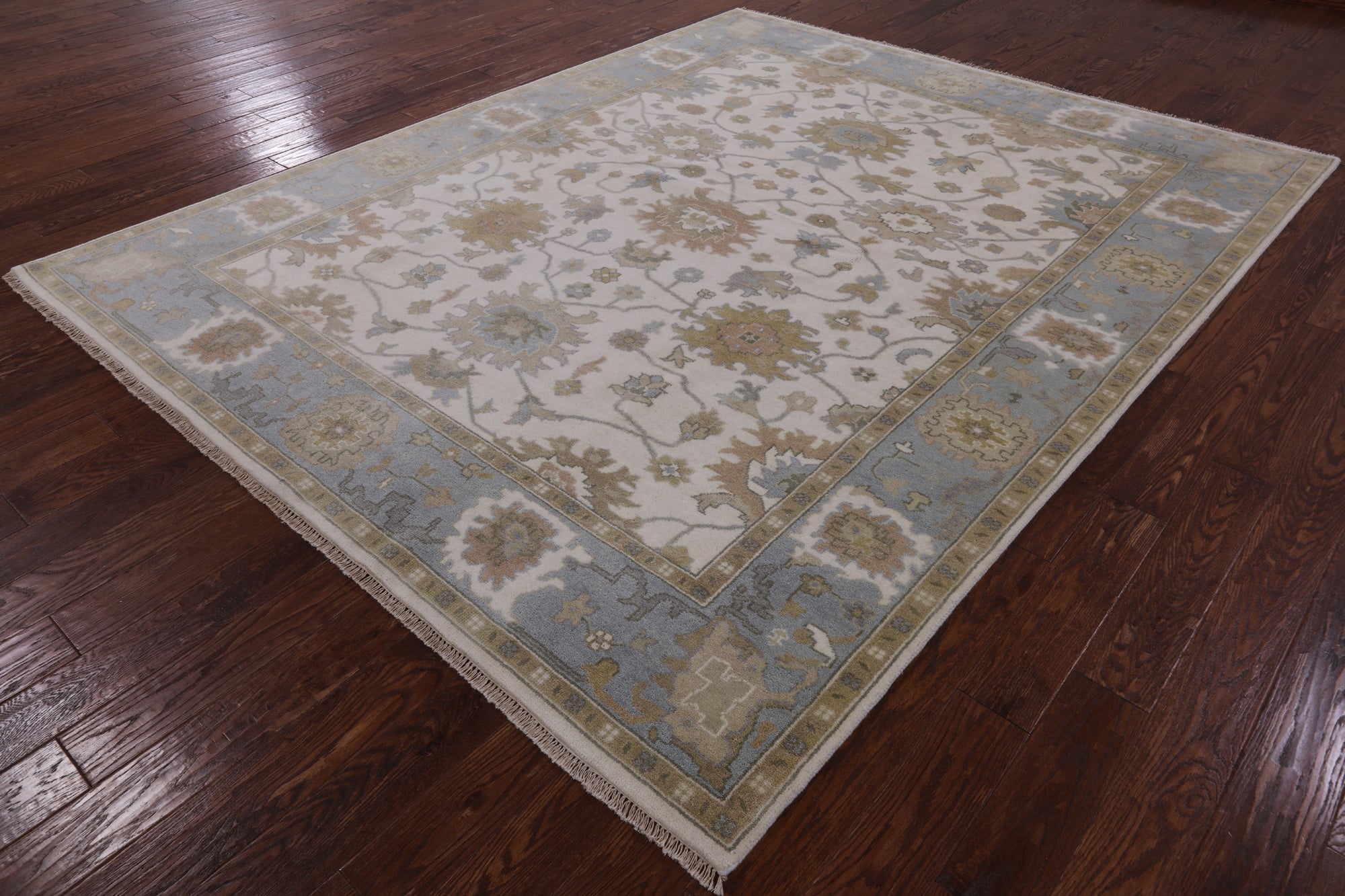 Ivory Turkish Oushak Hand Knotted Wool Rug - 8' 1" X 10' 1" - Golden Nile