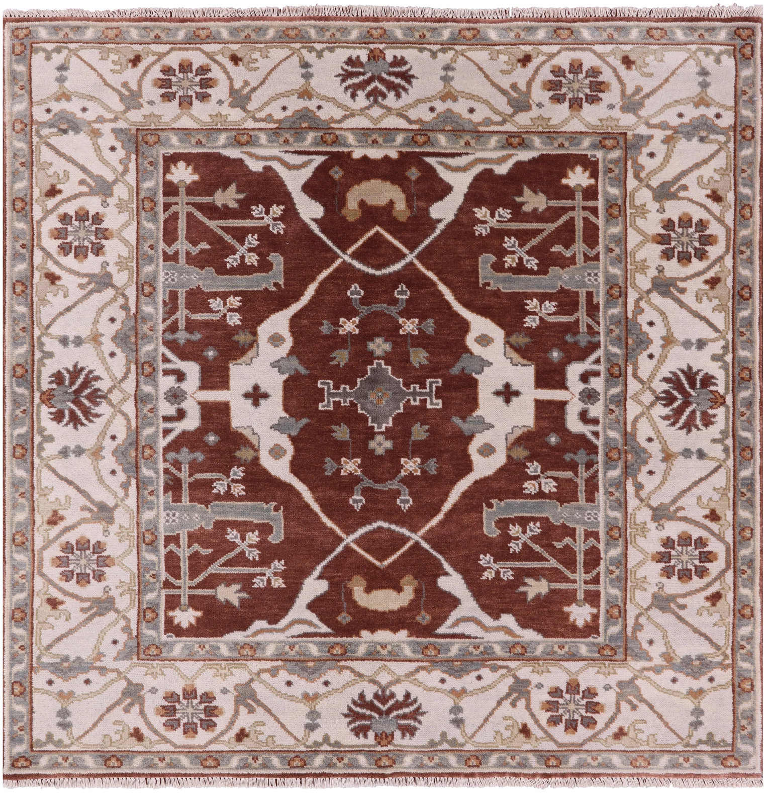 Square Turkish Oushak Wool Rug - 5' 11" X 6' 0" - Golden Nile