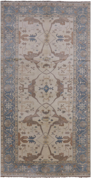 Ivory Turkish Oushak Hand Knotted Wool Rug - 6' 1" X 12' 0" - Golden Nile