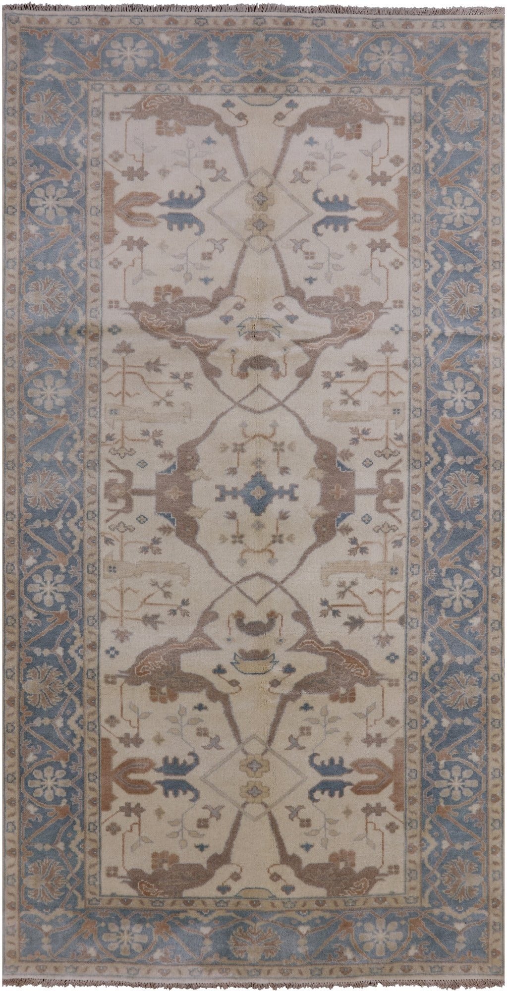 Ivory Turkish Oushak Hand Knotted Wool Rug - 6' 1" X 12' 0" - Golden Nile
