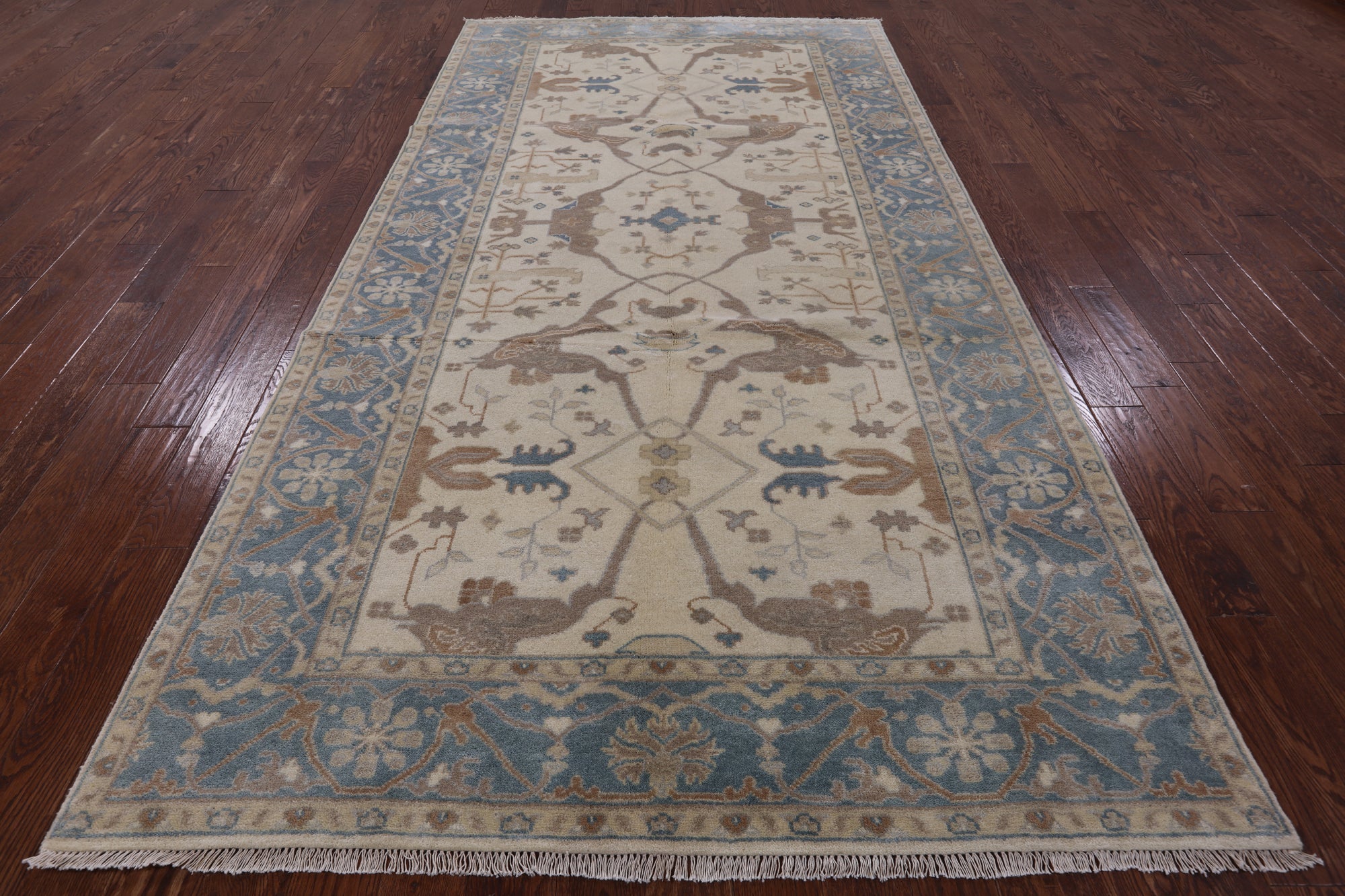 Ivory Turkish Oushak Hand Knotted Wool Rug - 6' 1" X 12' 0" - Golden Nile