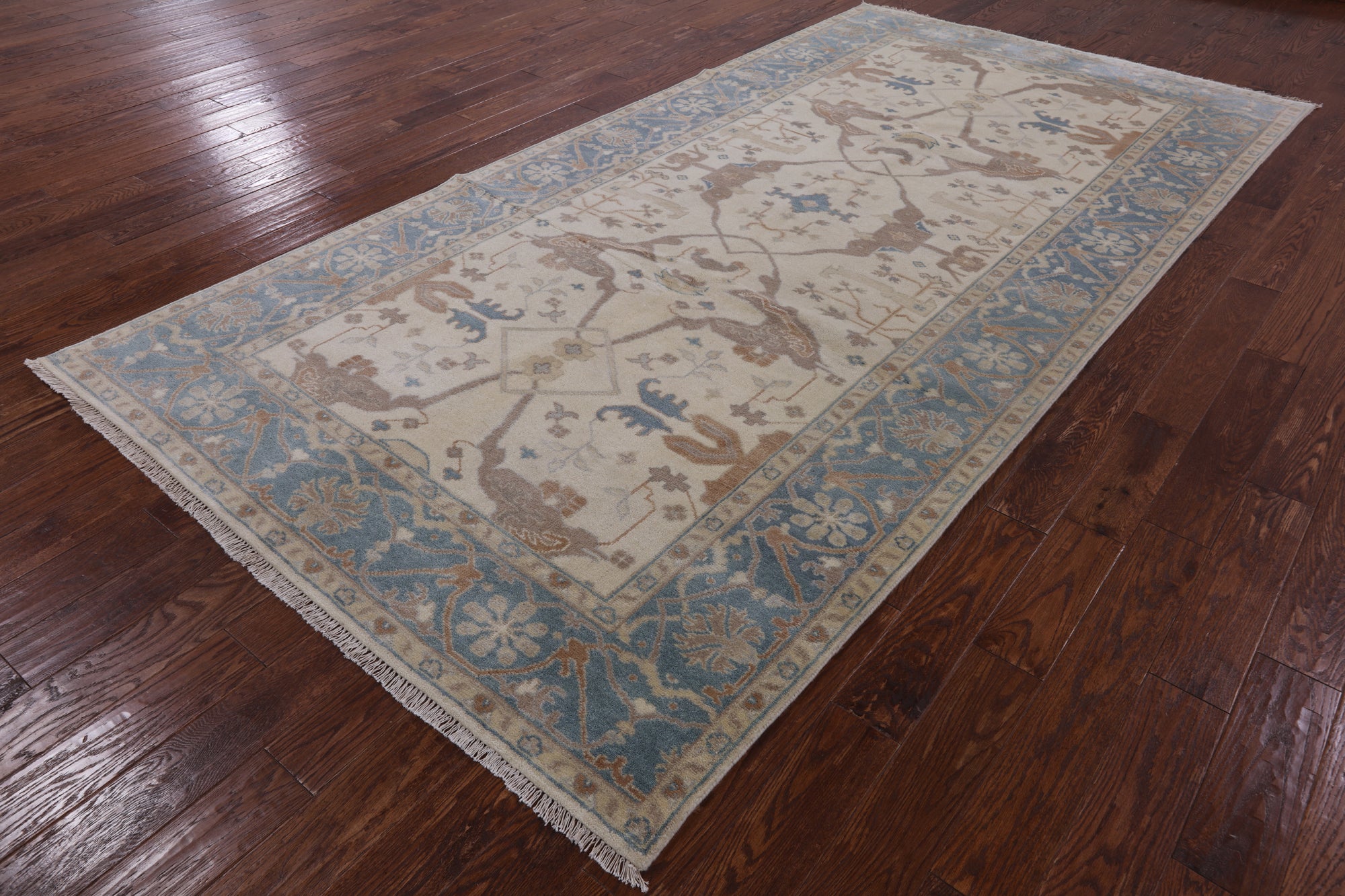 Ivory Turkish Oushak Hand Knotted Wool Rug - 6' 1" X 12' 0" - Golden Nile
