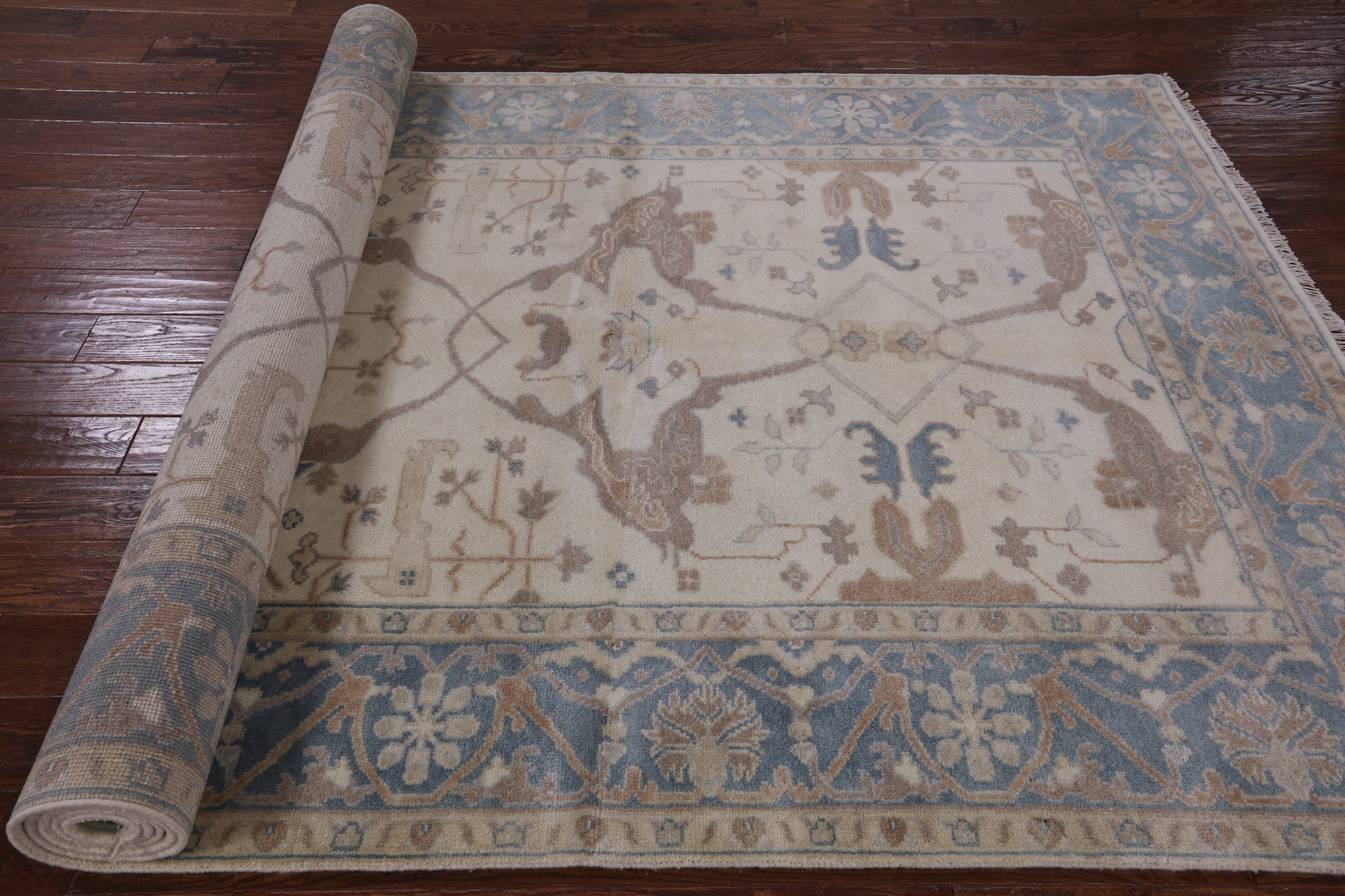 Ivory Turkish Oushak Hand Knotted Wool Rug - 6' 1" X 12' 0" - Golden Nile