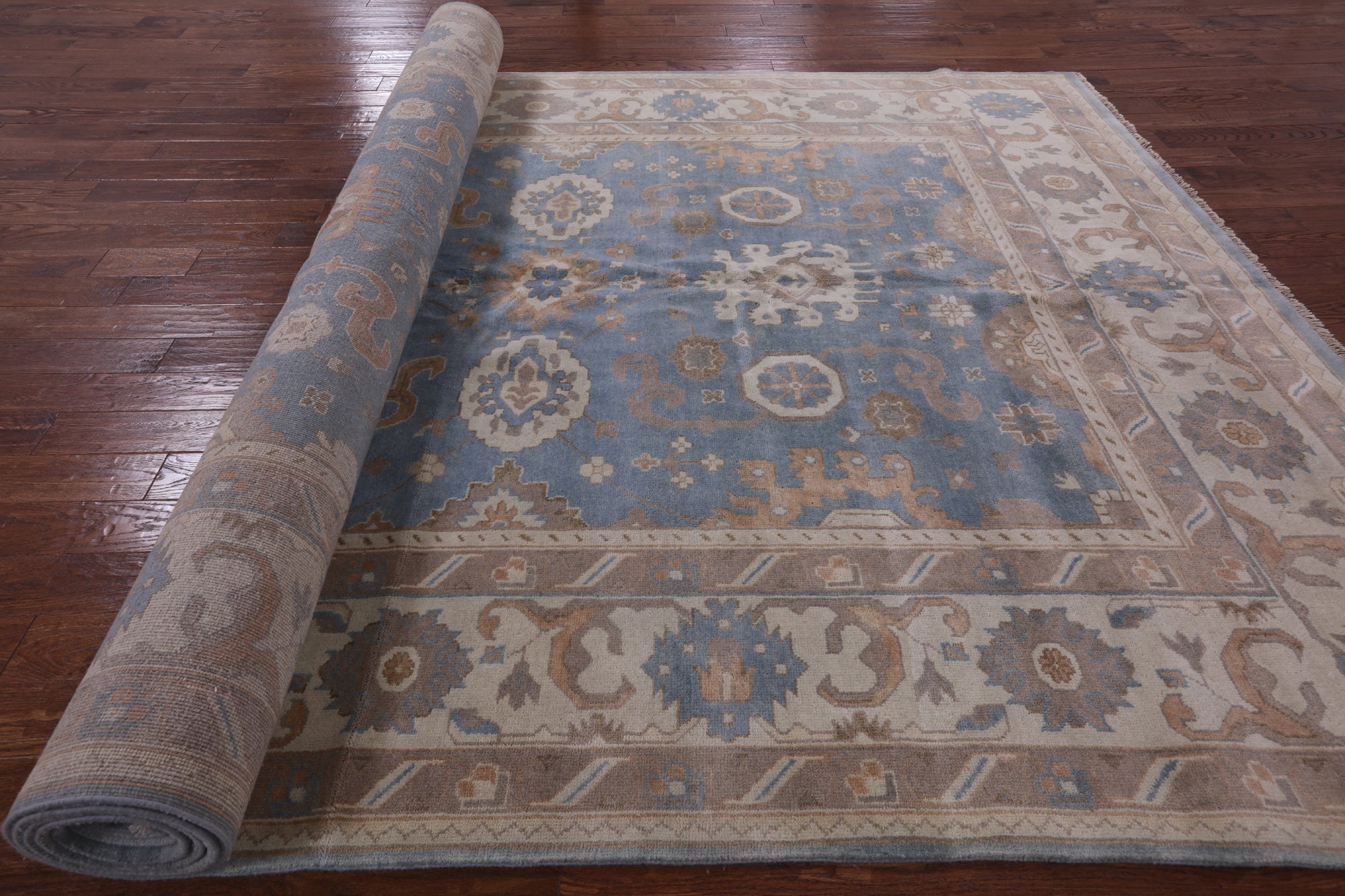Blue Turkish Oushak Hand Knotted Wool Rug - 9' 0" X 18' 3" - Golden Nile