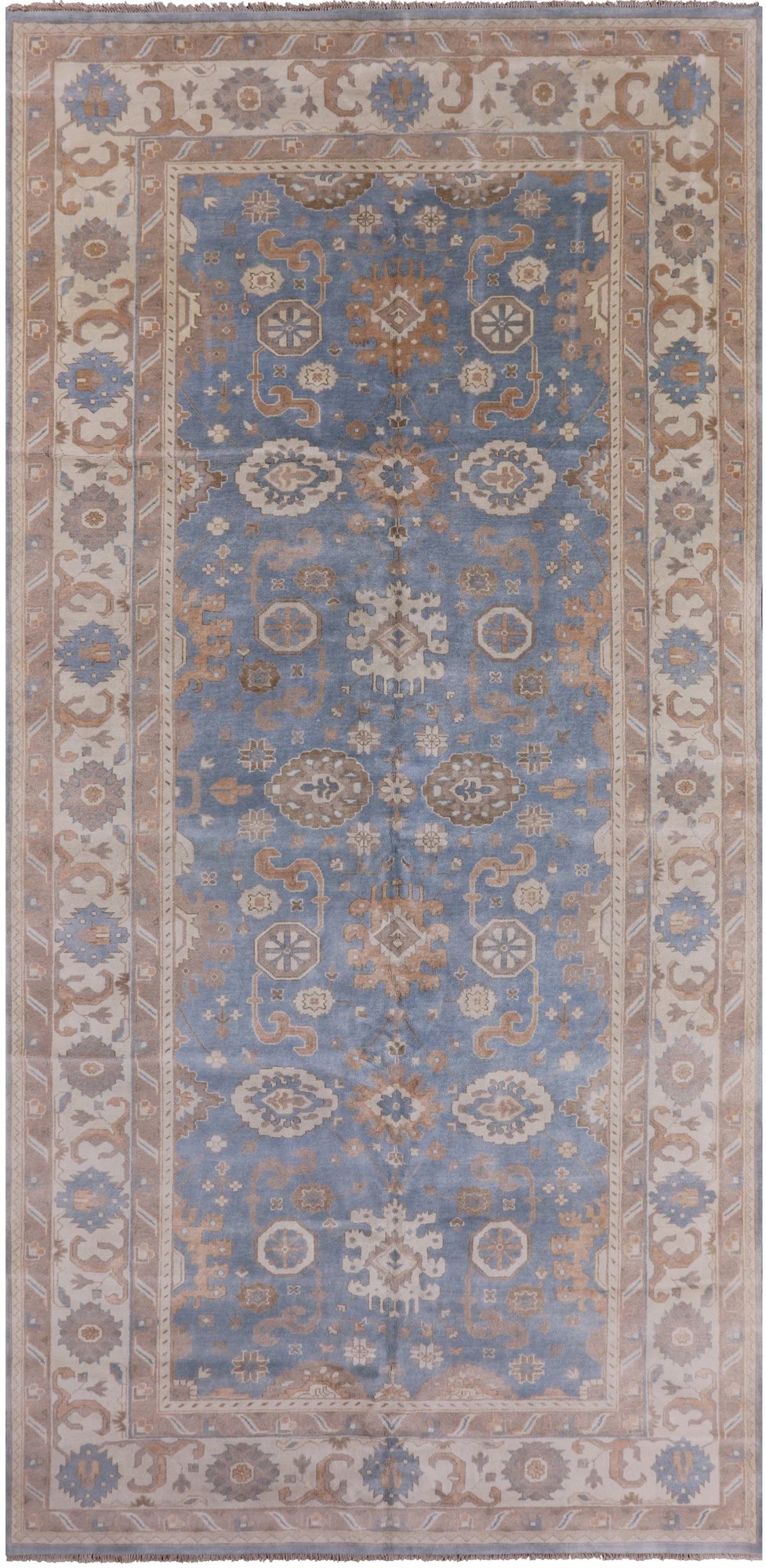 Blue Turkish Oushak Hand Knotted Wool Rug - 9' 0" X 18' 3" - Golden Nile