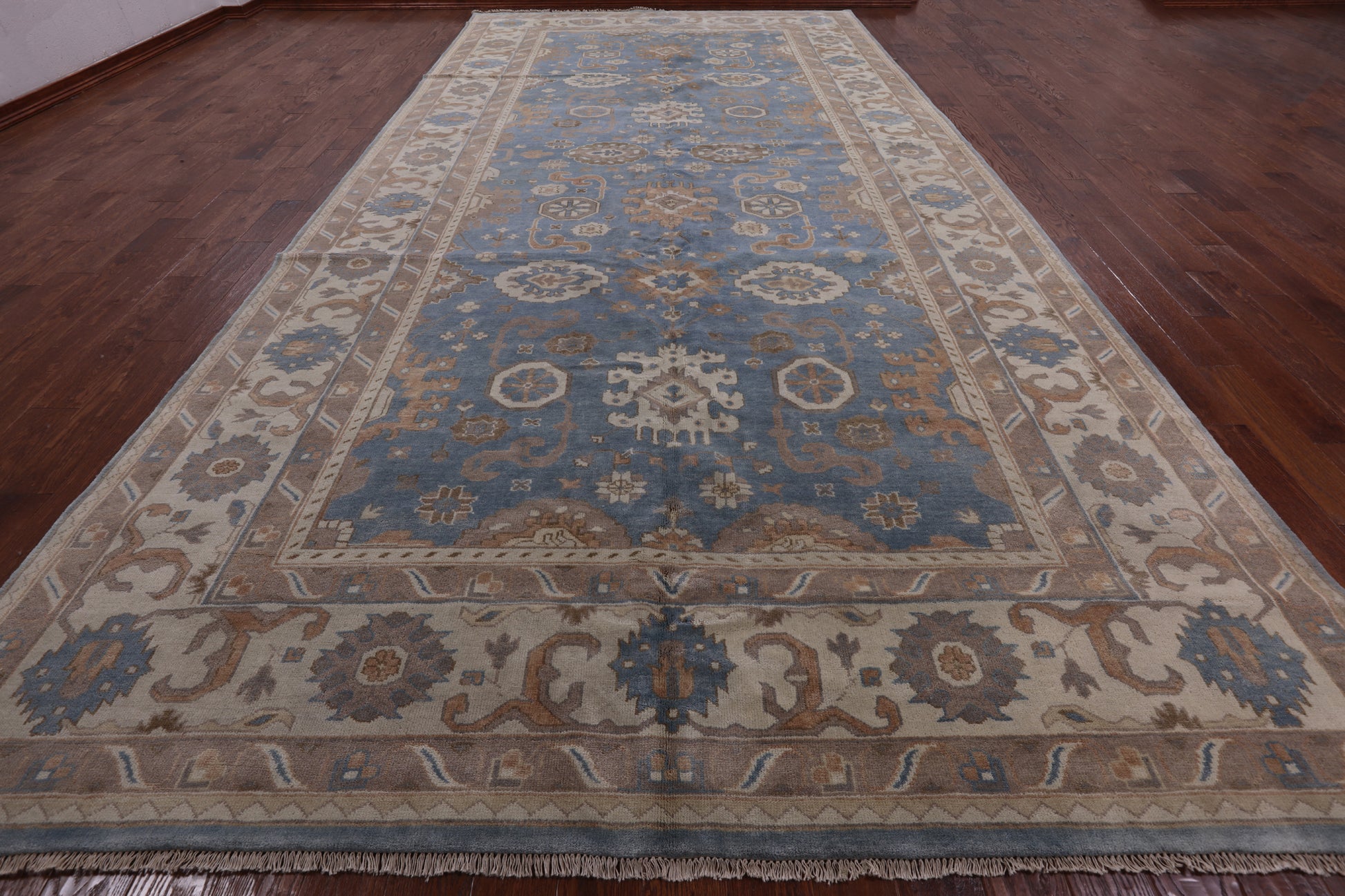 Blue Turkish Oushak Hand Knotted Wool Rug - 9' 0" X 18' 3" - Golden Nile